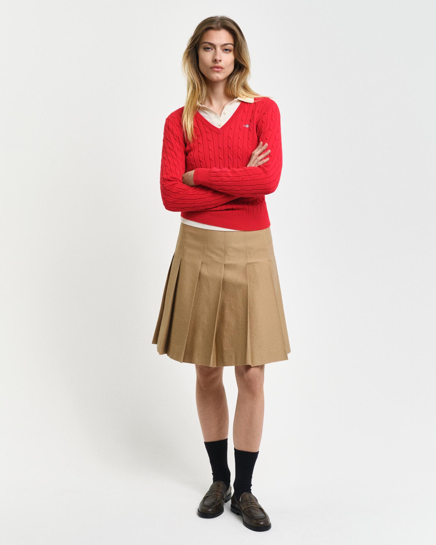 Jersey de mujer de punto de ochos y cuello en pico - Gant - Rojo Rojo-4