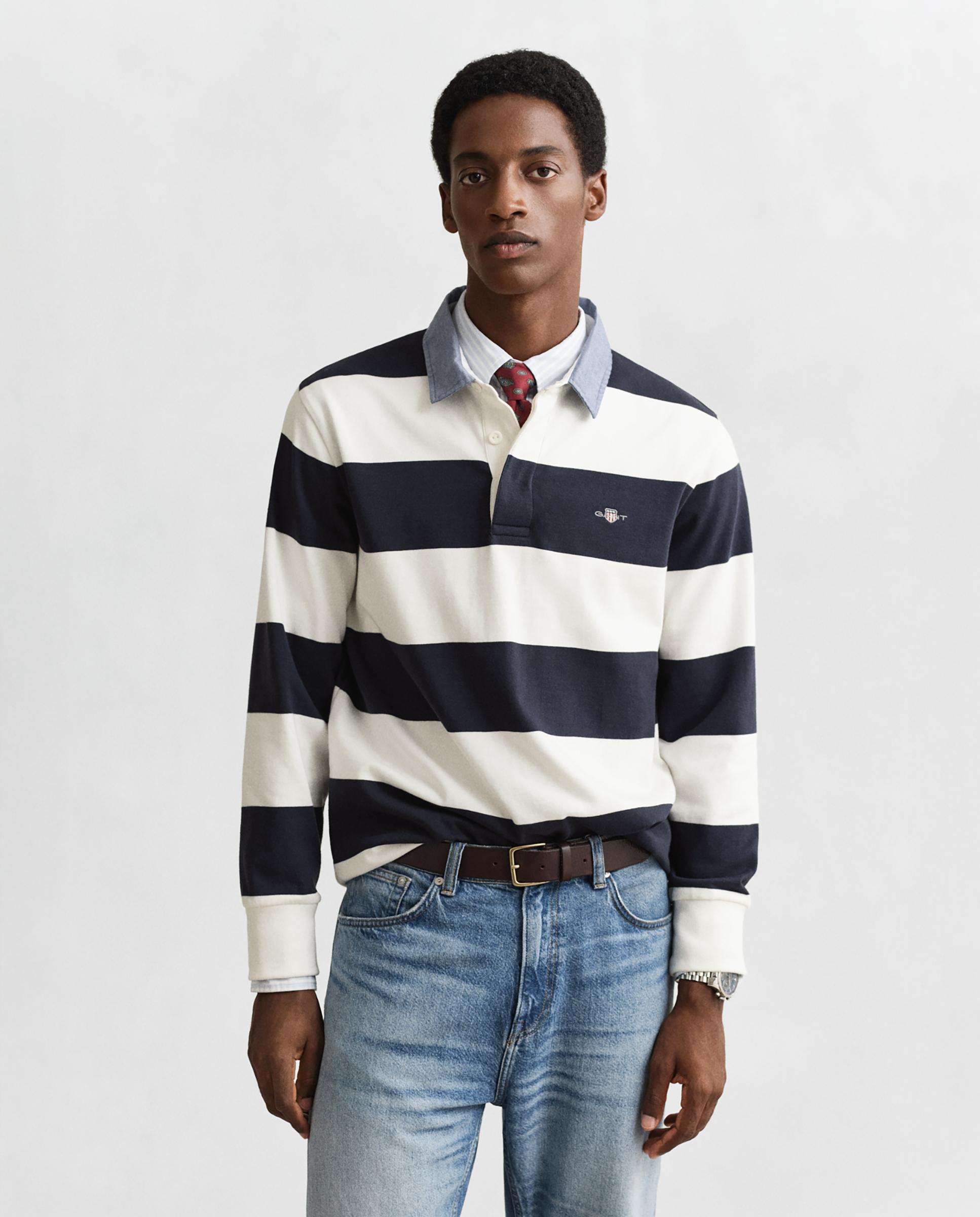 Polo de hombre a rayas con cuello de cambray - Gant - Blanco Blanco-1
