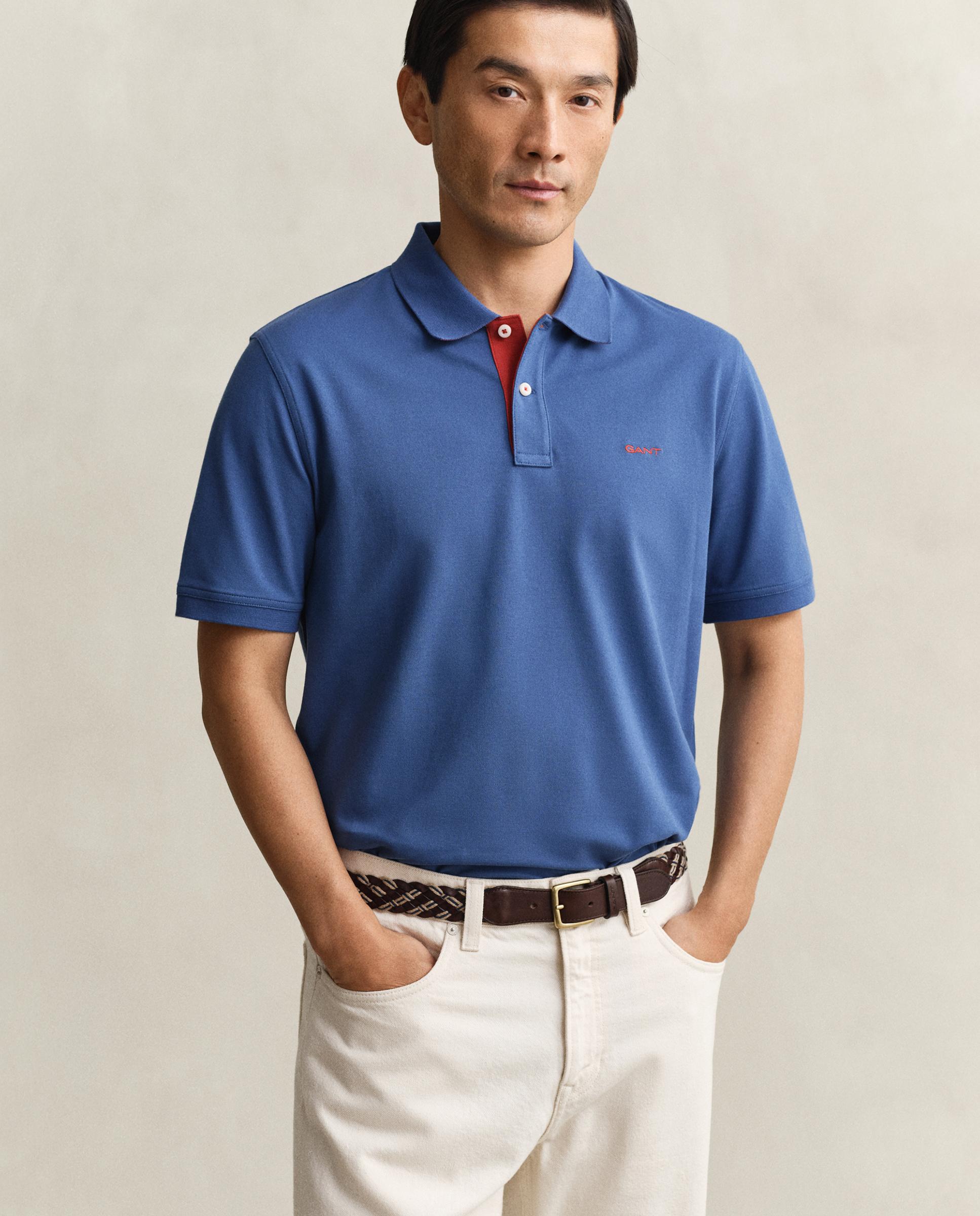 Polo de hombre de piqué con contraste - Gant - Azul índigo Azul índigo-1