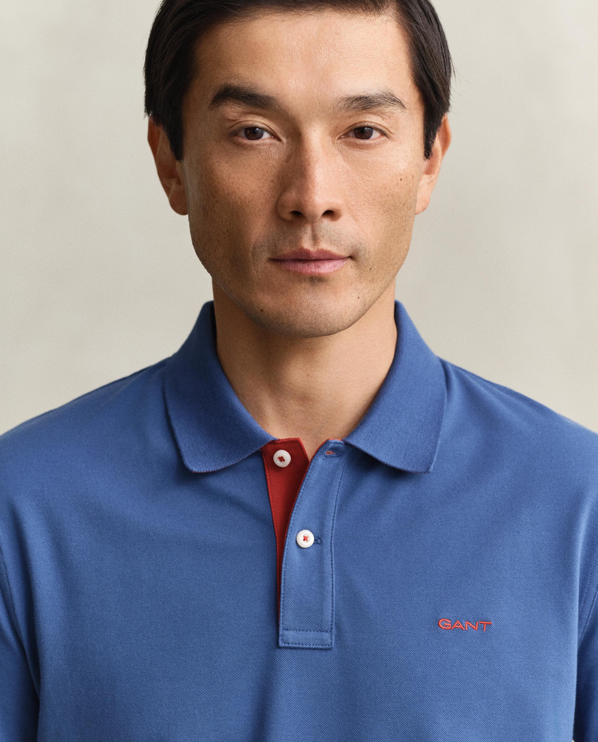 Polo de hombre de piqué con contraste - Gant - Azul índigo Azul índigo-3