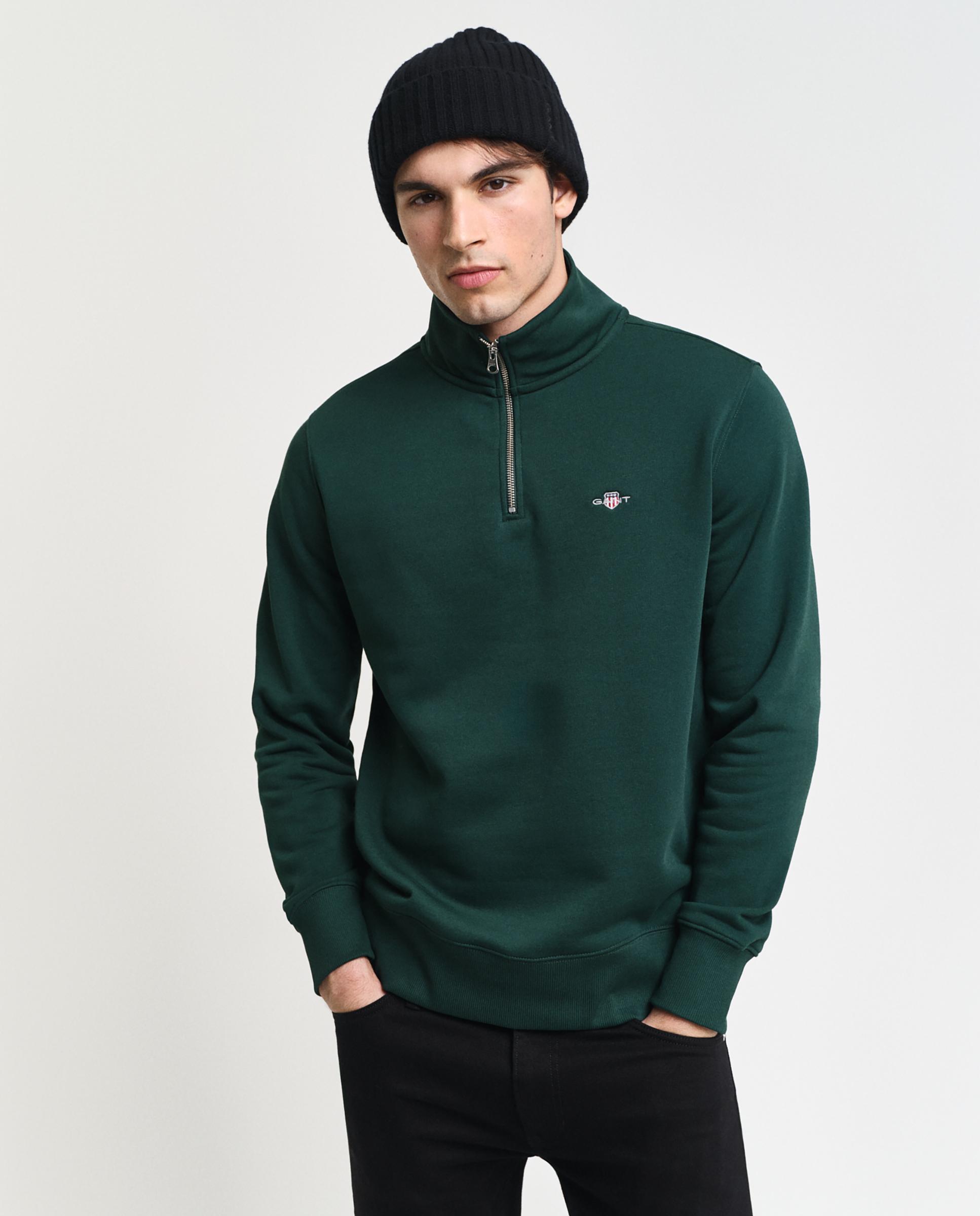 Imagen 0 de Sudadera con cremallera de hombre de cuello alto y logo en el pecho Verde oscuro