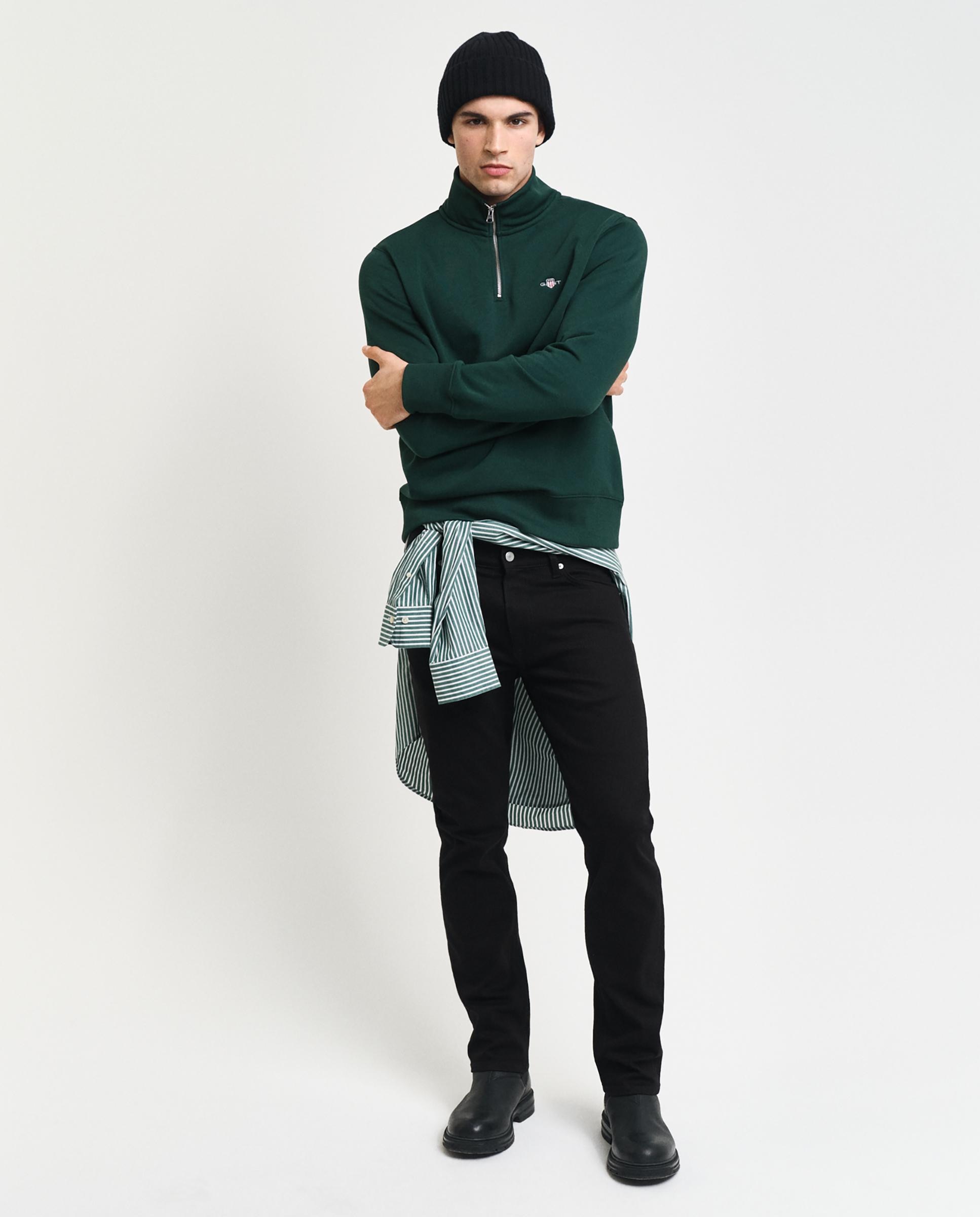 Sudadera con cremallera de hombre de cuello alto y logo en el pecho - Gant - Verde oscuro Verde oscuro-2