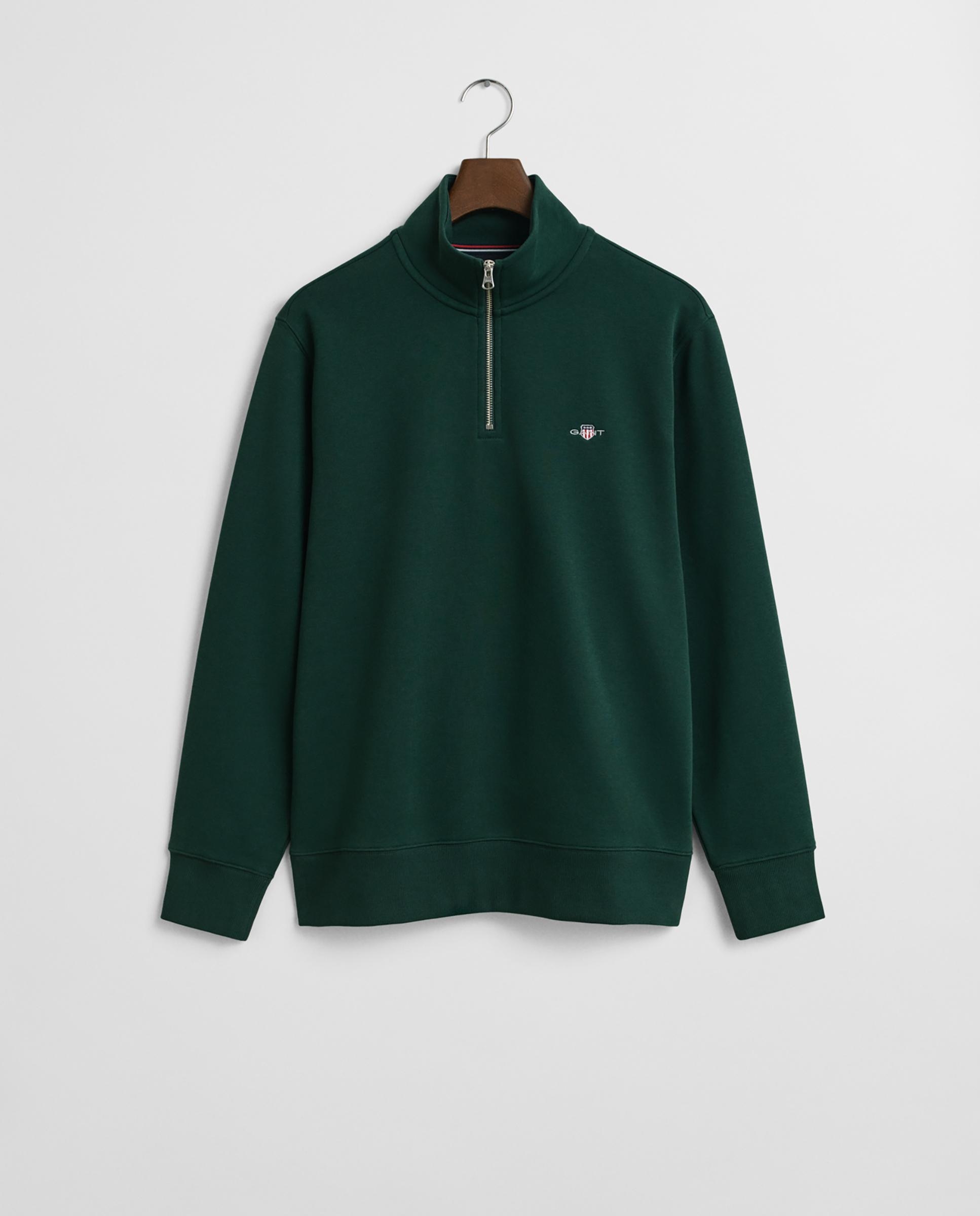 Sudadera con cremallera de hombre de cuello alto y logo en el pecho - Gant - Verde oscuro Verde oscuro-3