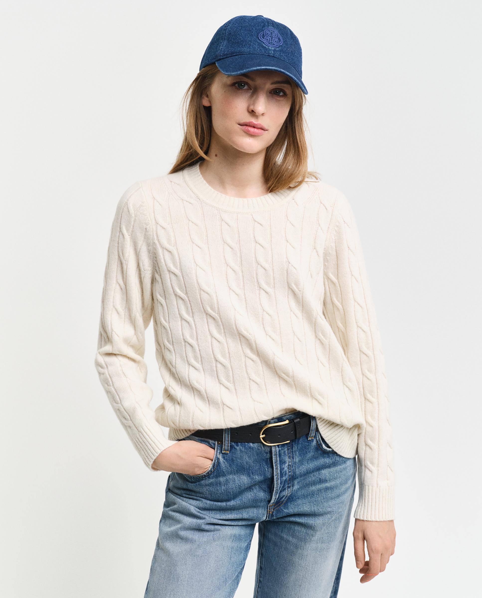 Jersey de mujer de cuello redondo y diseño de punto en ochos - Gant - Blanco Blanco-1