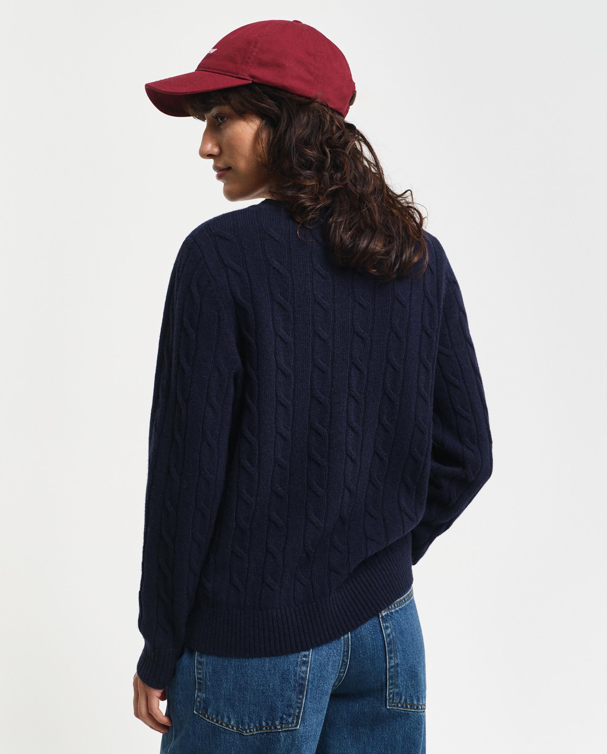 Jersey de mujer de cuello redondo y diseño de punto en ochos - Gant - Azul Azul-2