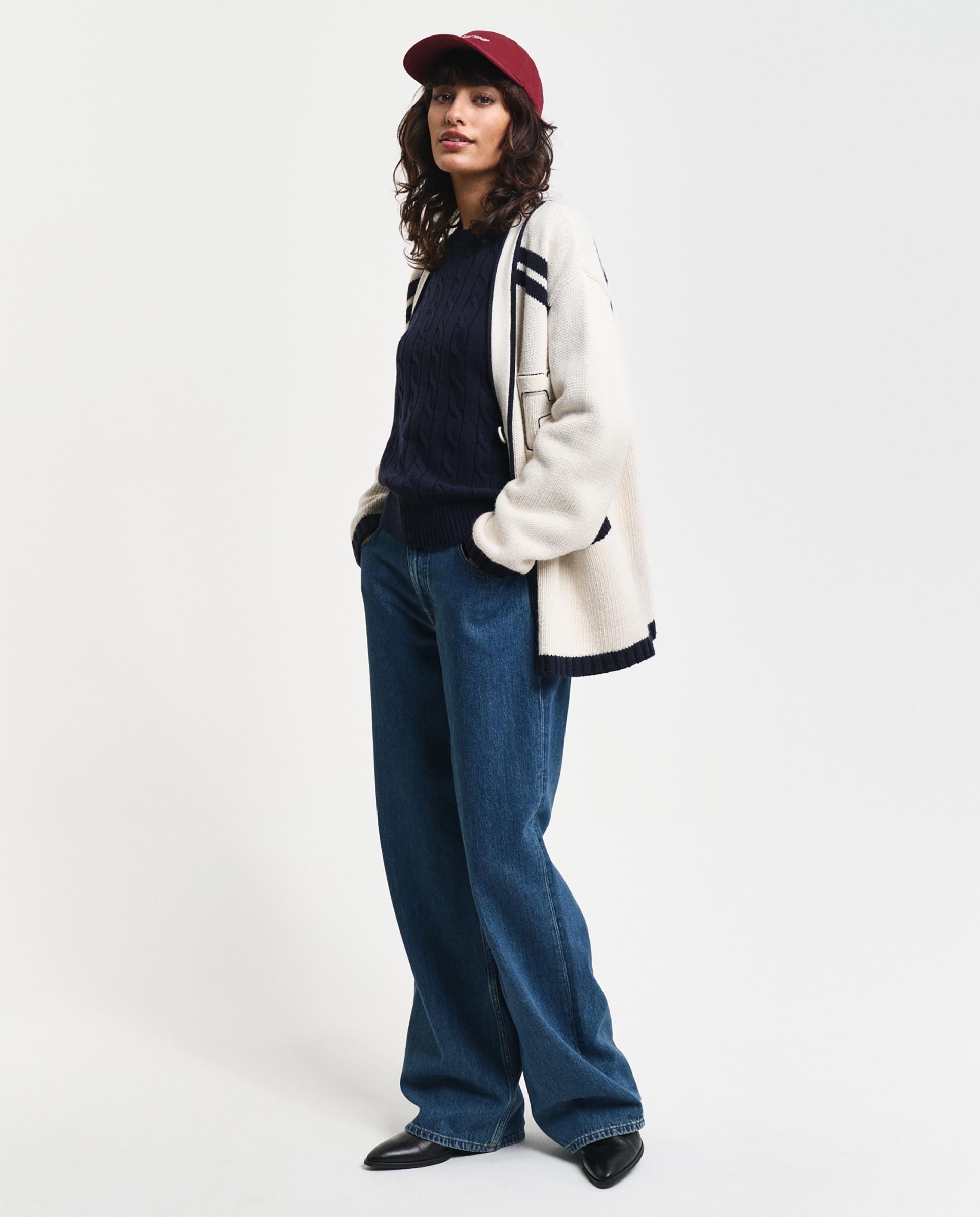 Jersey de mujer de cuello redondo y diseño de punto en ochos - Gant - Azul Azul-3
