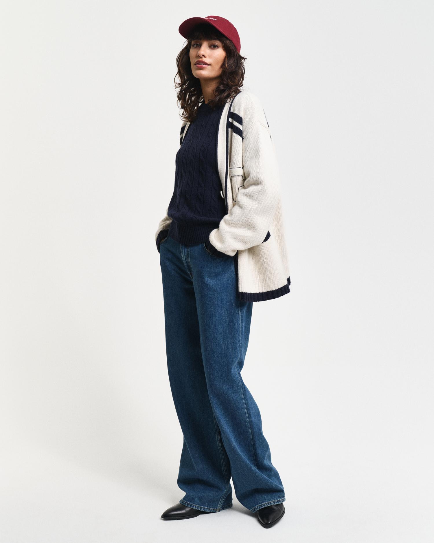 Jersey de mujer de cuello redondo y diseño de punto en ochos - Gant - Azul Azul-4