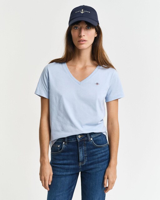 Imagen 0 de Camiseta de mujer de manga corta con cuello de pico