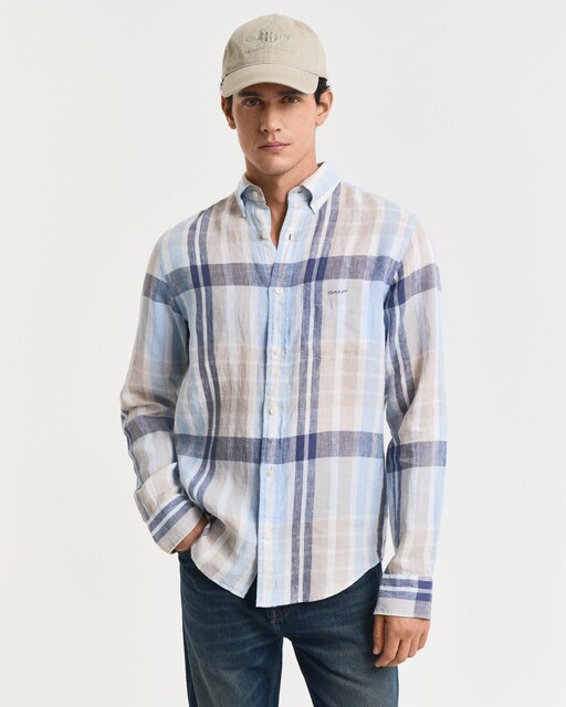 Imagen 0 de Camisa de cuadros de hombre en lino de manga larga