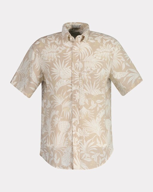 Imagen 0 de Camisa de lino de hombre en manga corta con diseño ornamental