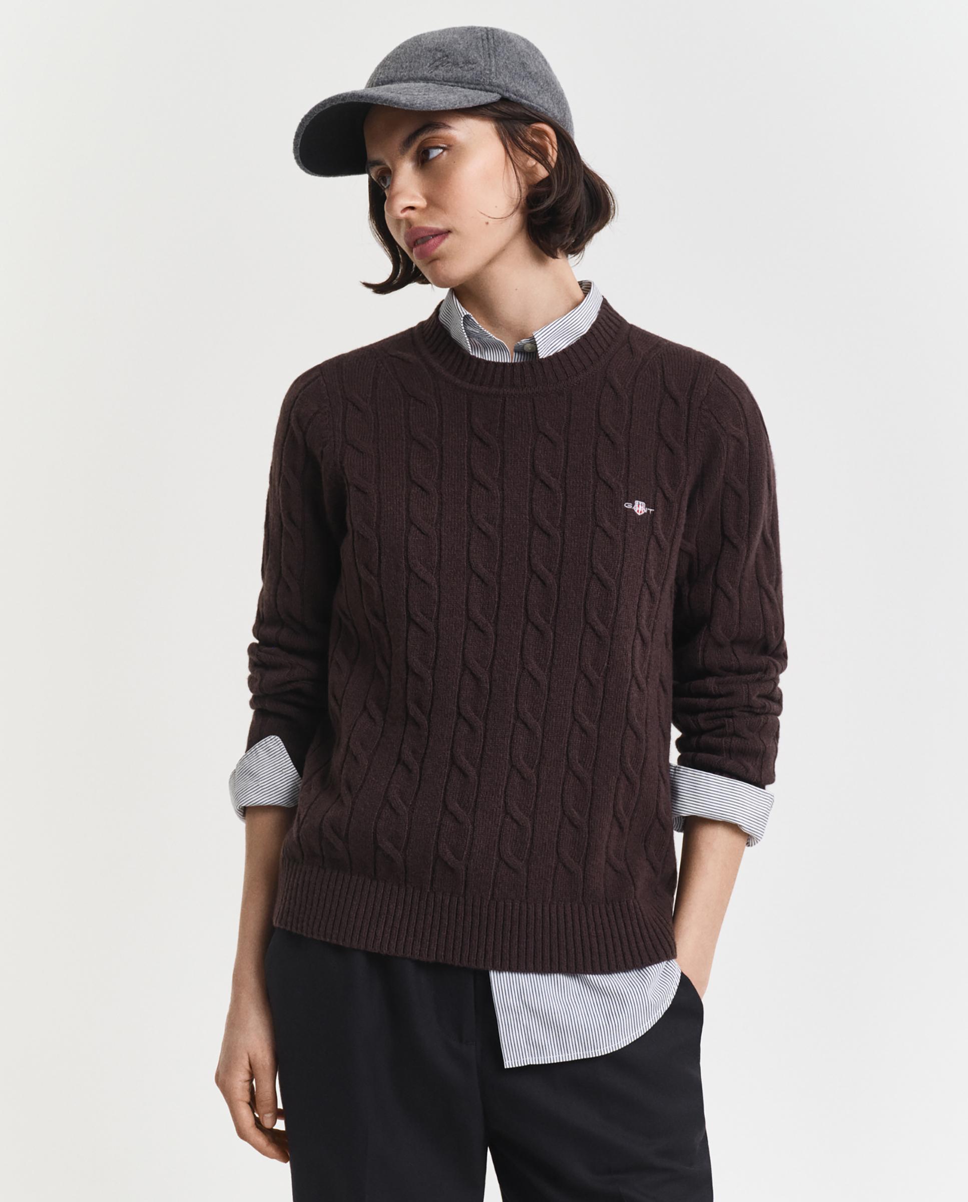 Jersey de mujer de cuello redondo y diseño de punto en ochos - Gant - Beige Beige-1