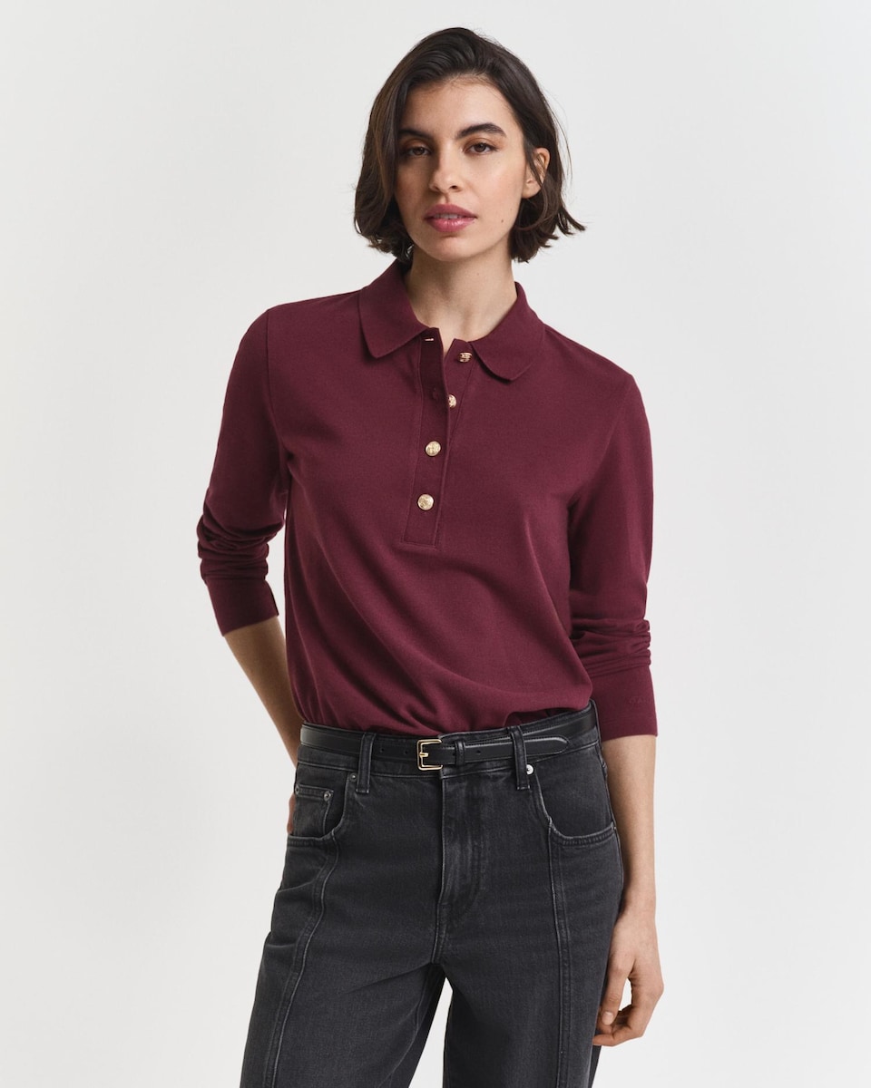 Polo Piqué Camisa Tipo Polo Manga Larga Mujer Polo De Mujer De