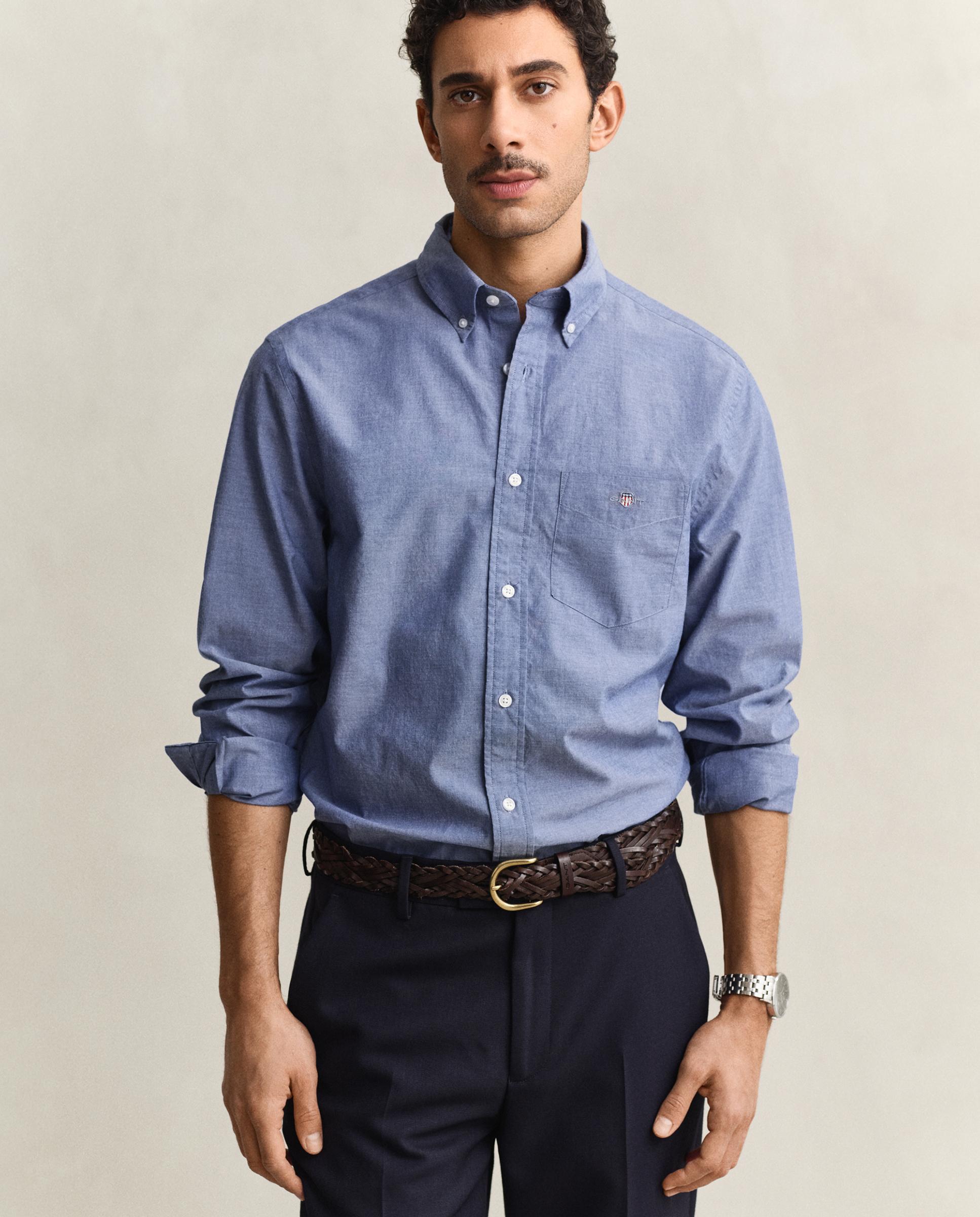 Imagen 0 de Camisa de hombre Regular Fit clásica de popelina Azul denim