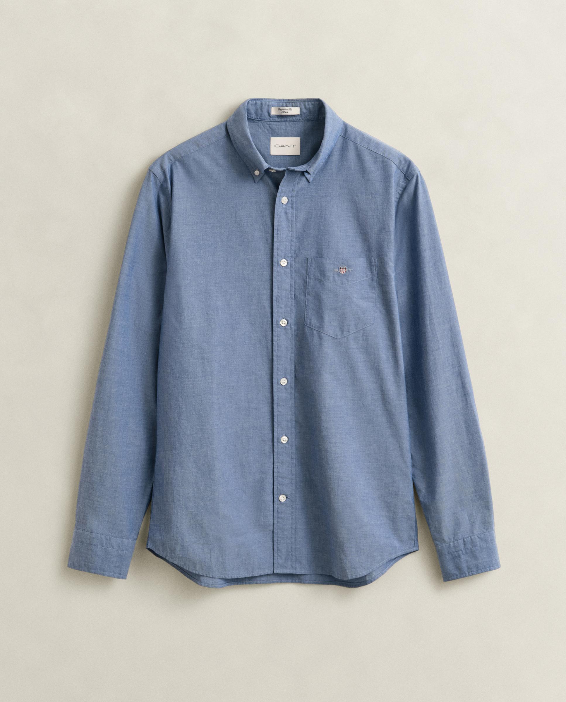 Camisa de hombre Regular Fit clásica de popelina - Gant - Azul denim Azul denim-5