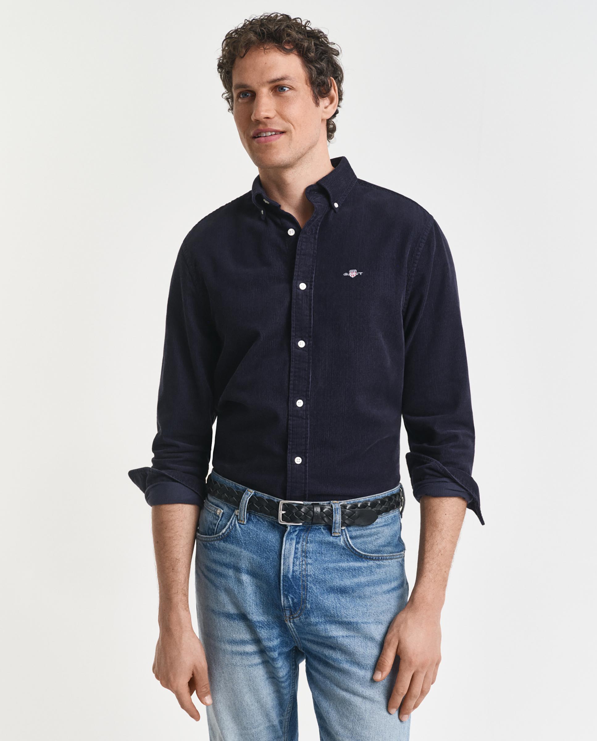 Imagen 1 de Camisa de hombre de pana con logo en el pecho - Gant - Azul oscuro Azul oscuro