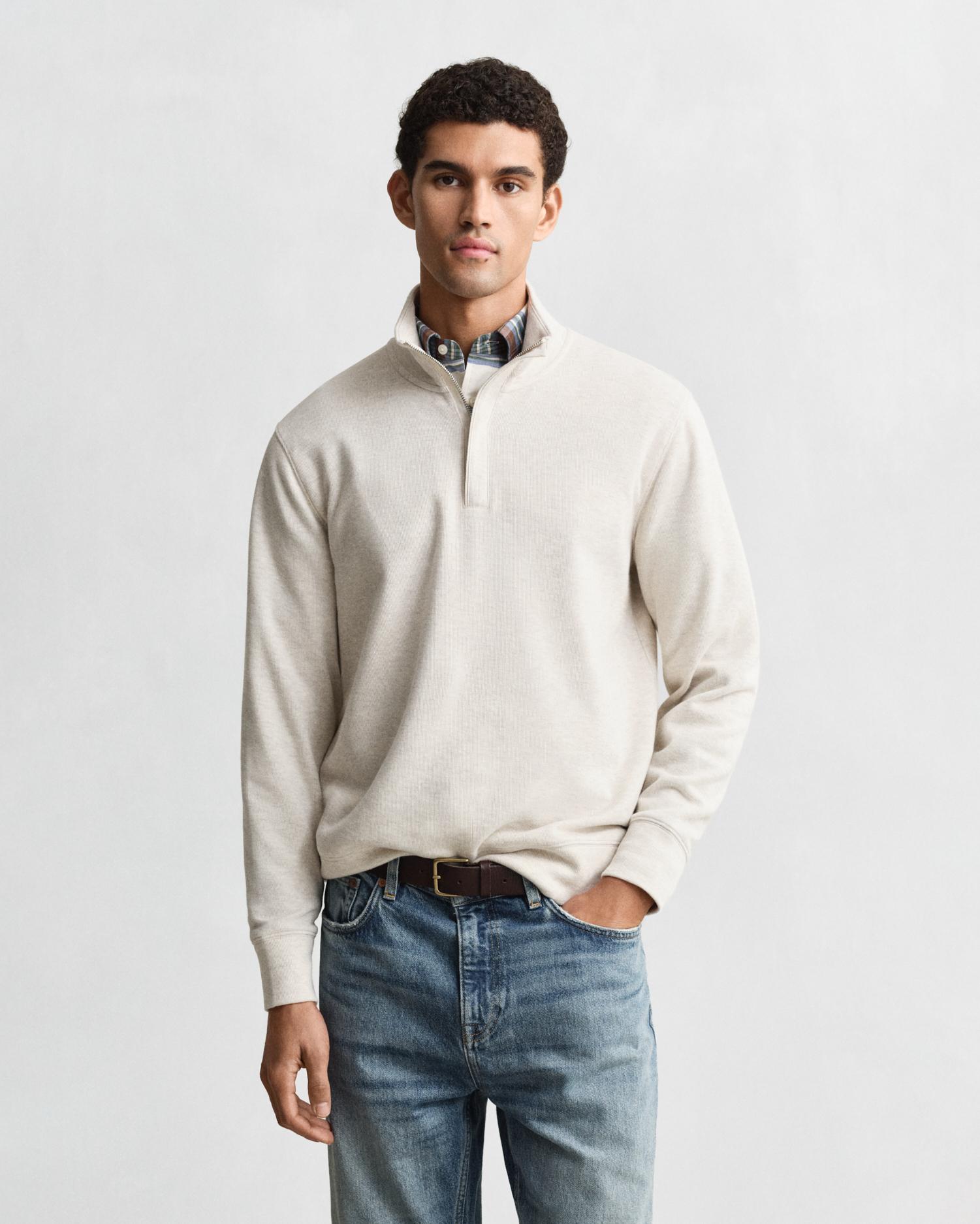 Imagen 0 de Sudadera de hombre 100% Algodón con media cremallera Beige