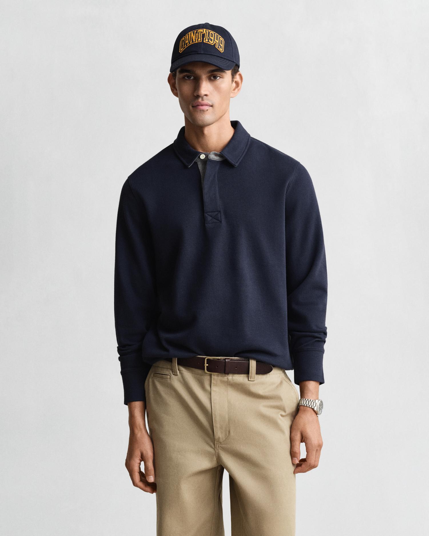 Imagen 0 de Sudadera de hombre estilo polo de manga en algodón Azul oscuro