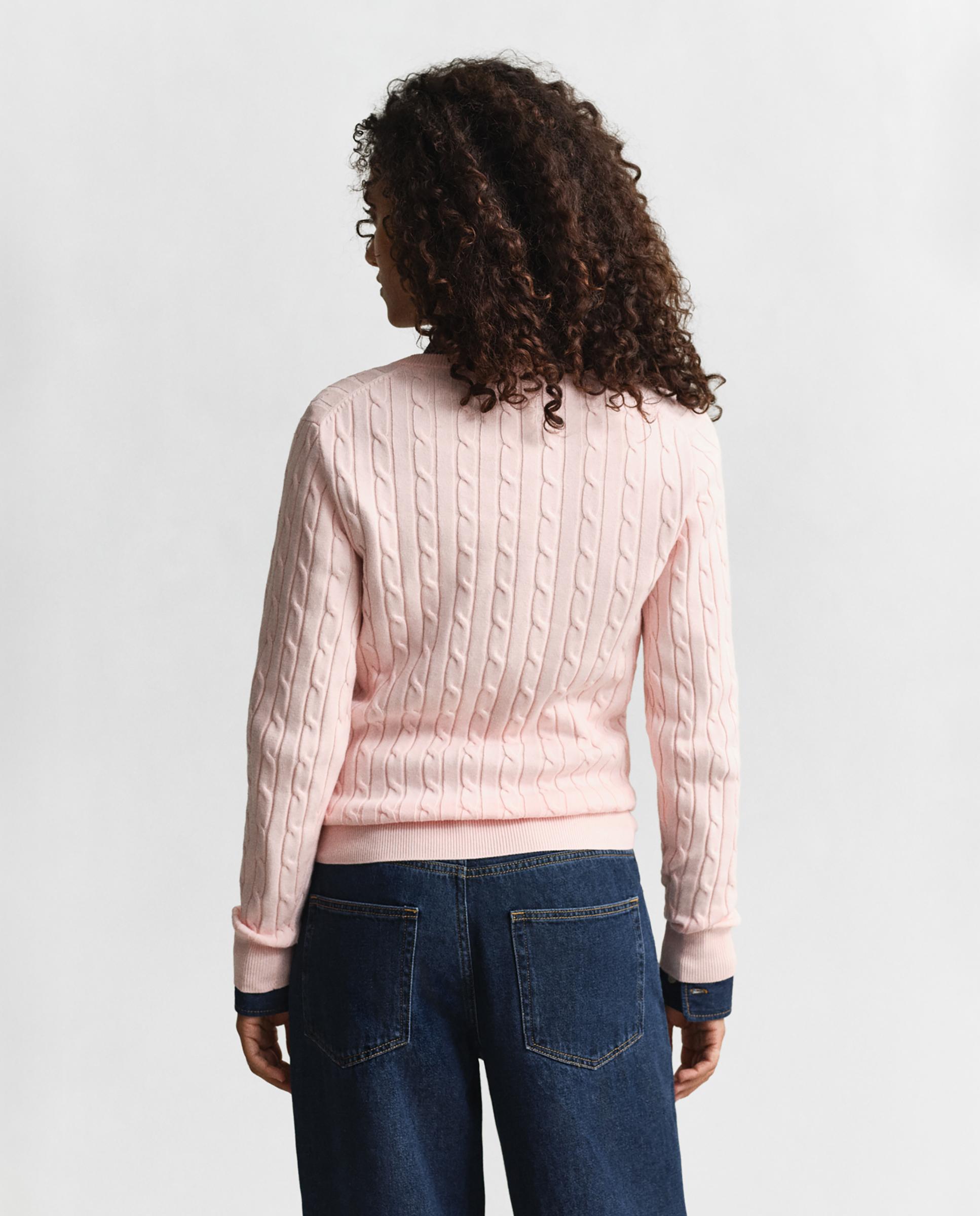 Jersey de mujer de cuello de pico en punto de ochos - Gant - Rosa Rosa-2