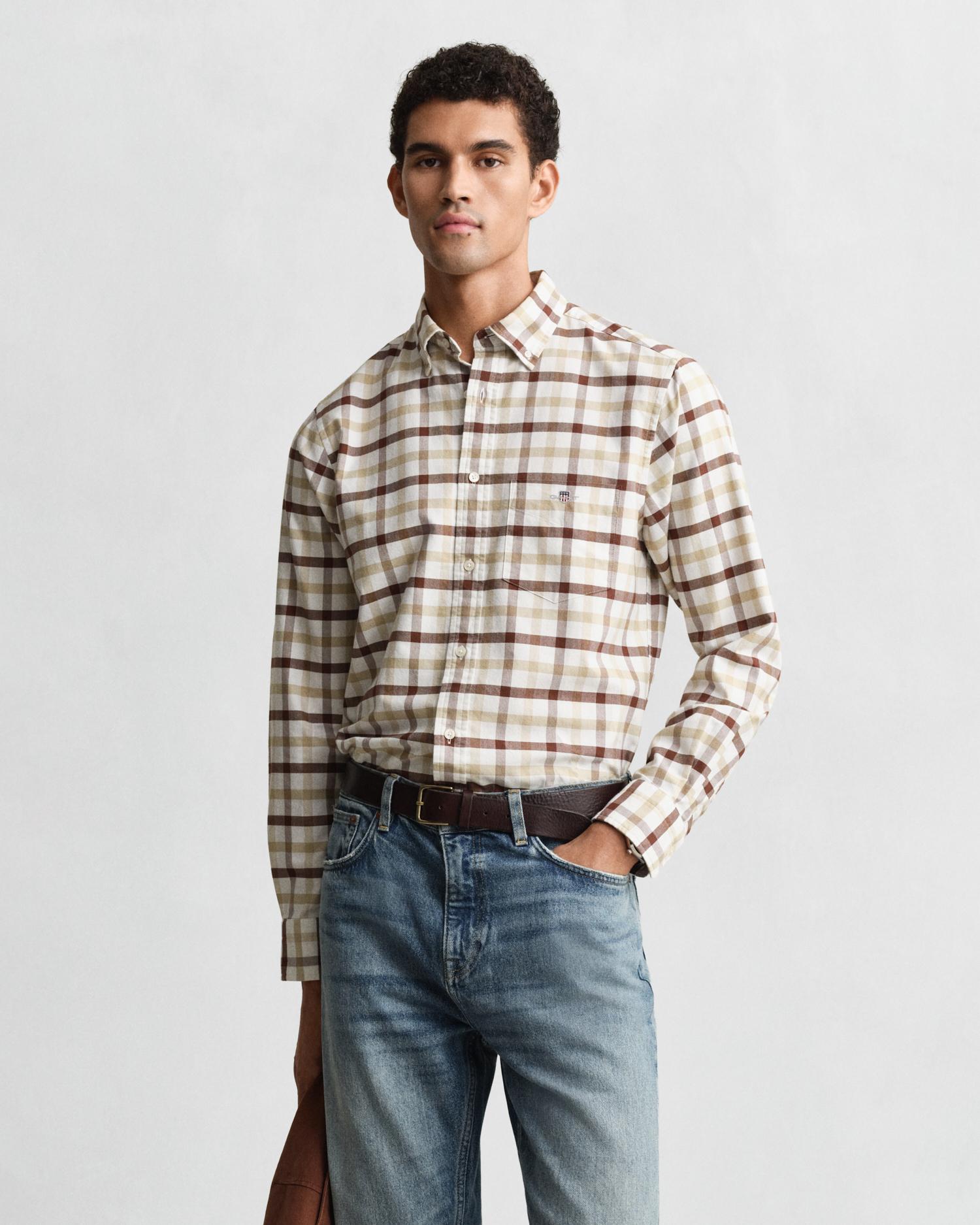 Imagen 0 de Camisa Oxford de hombre Regular Fit a cuadros Beige