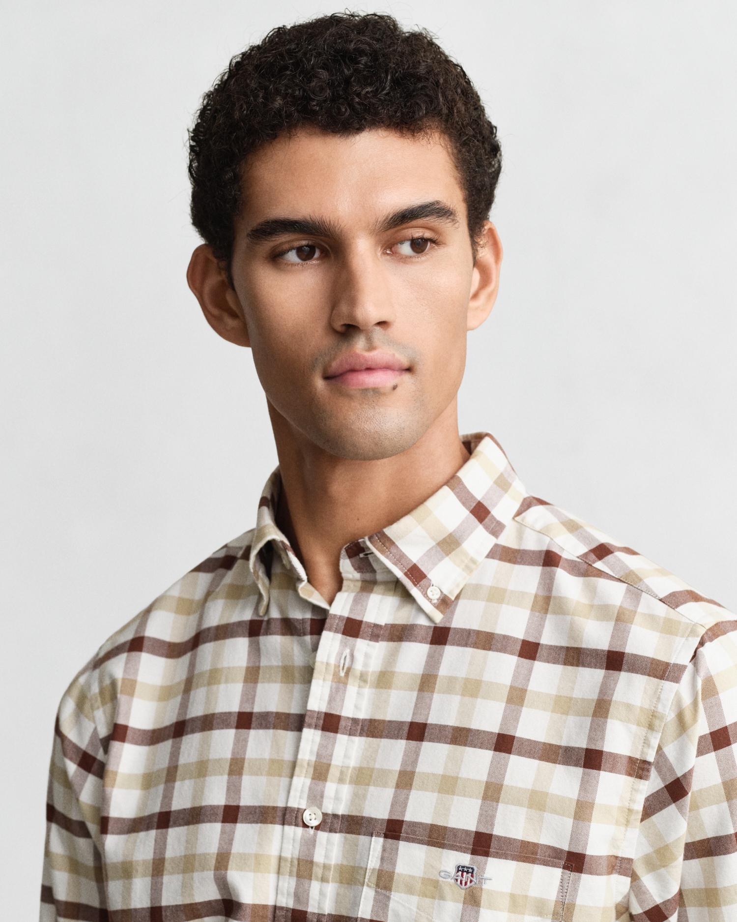 Camisa Oxford de hombre Regular Fit a cuadros - Gant - Beige Beige-3