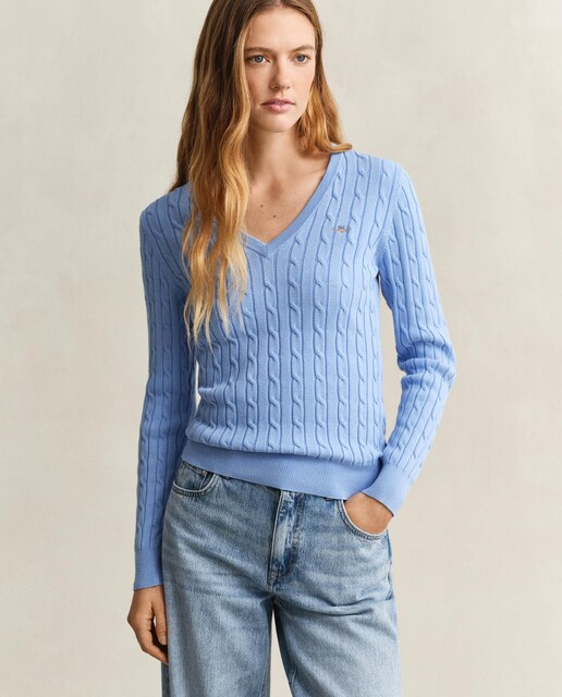 Imagen 0 de Jersey de mujer de cuello de pico en punto de ochos