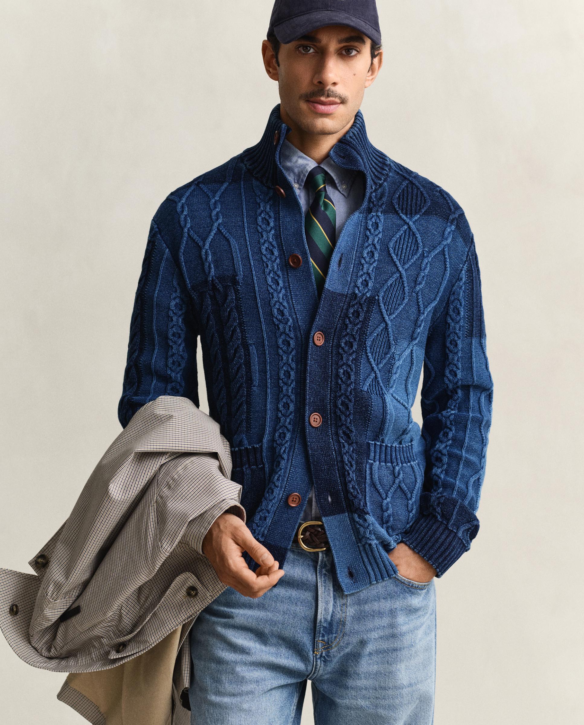 Imagen 0 de Cárdigan de hombre de punto de ochos Patchwork Azul