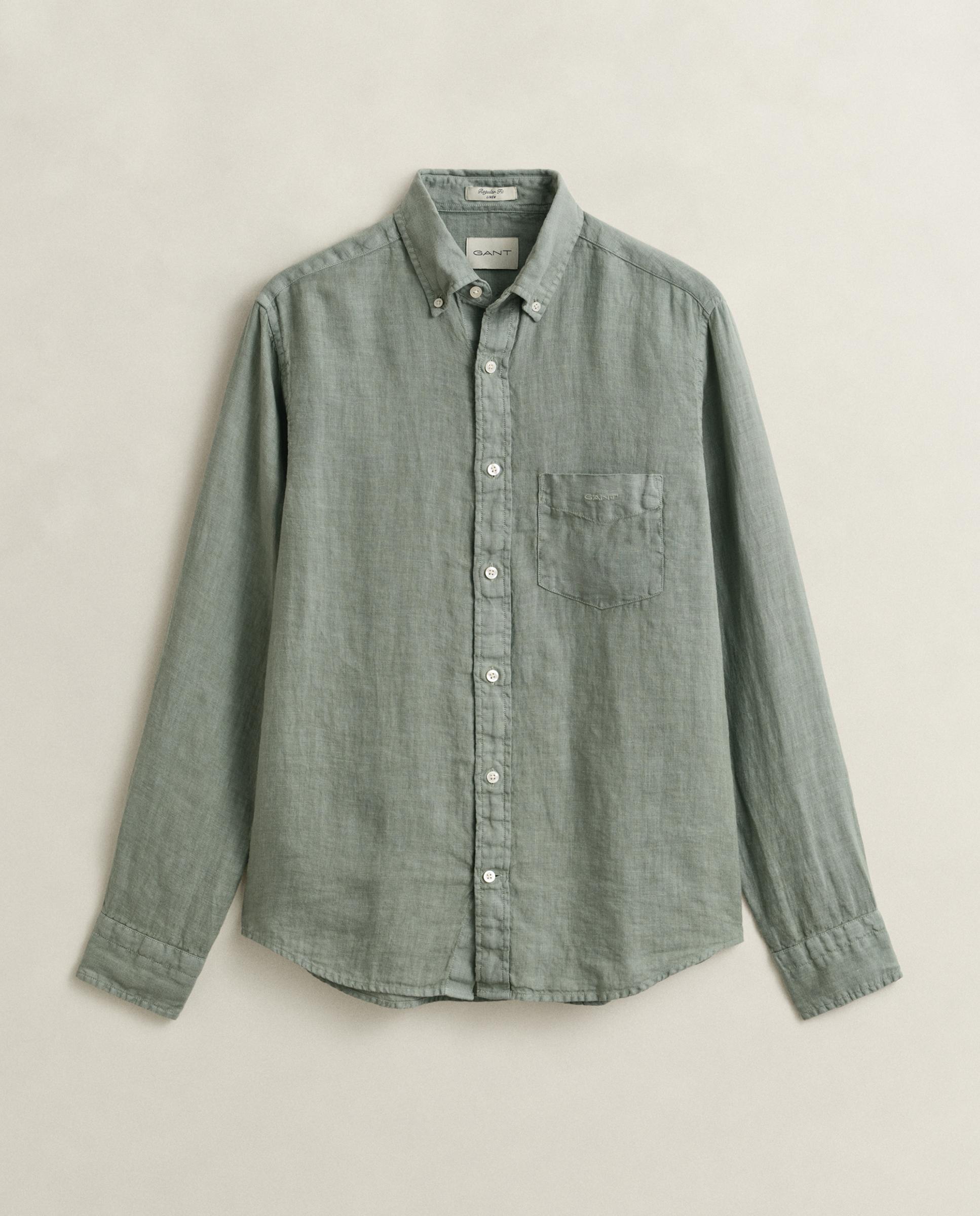 Imagen 0 de Camisa de hombre de lino lisa Gris verdoso