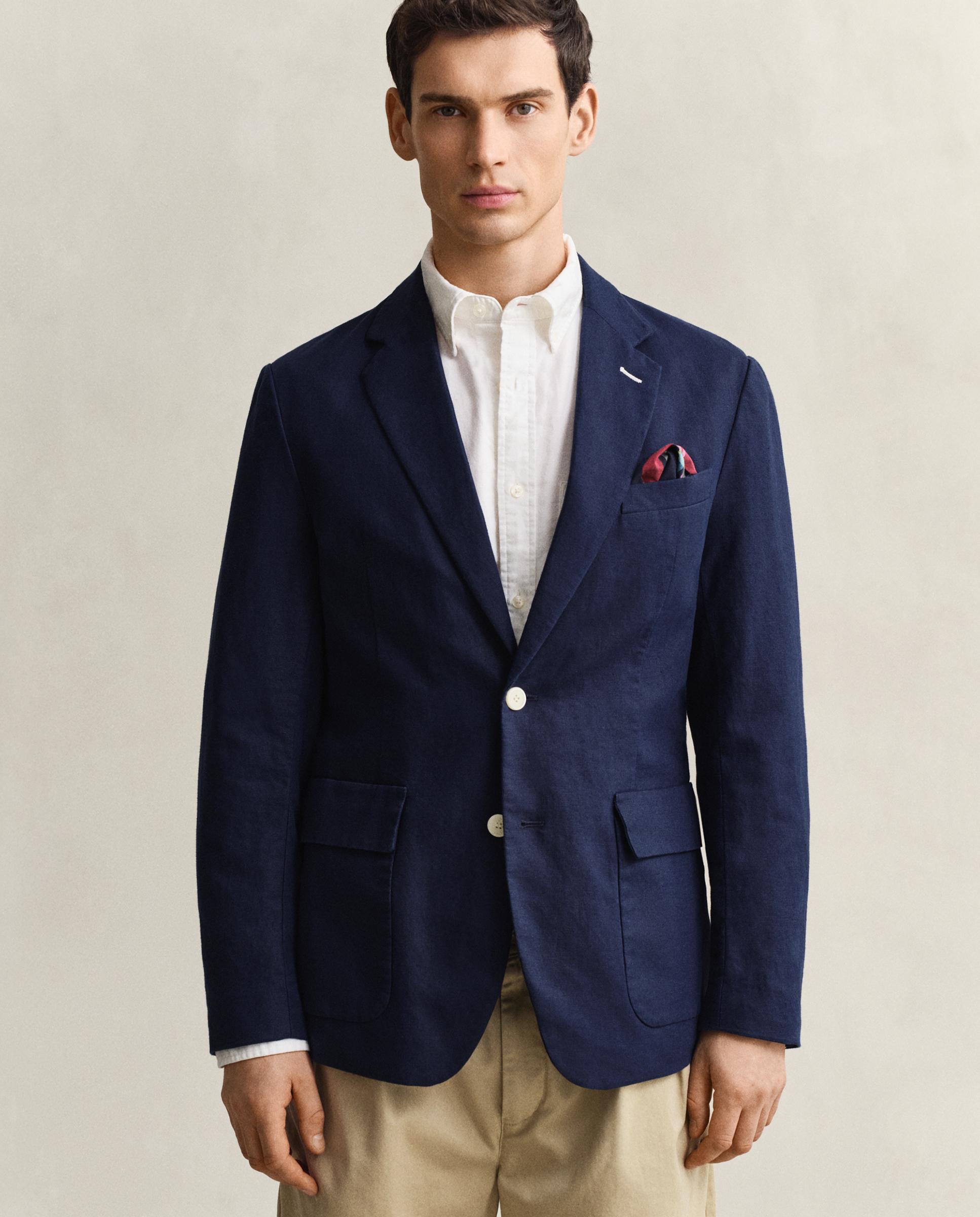 Imagen 0 de Chaqueta de traje de hombre en mezcla de algodón texturizado Azul marino