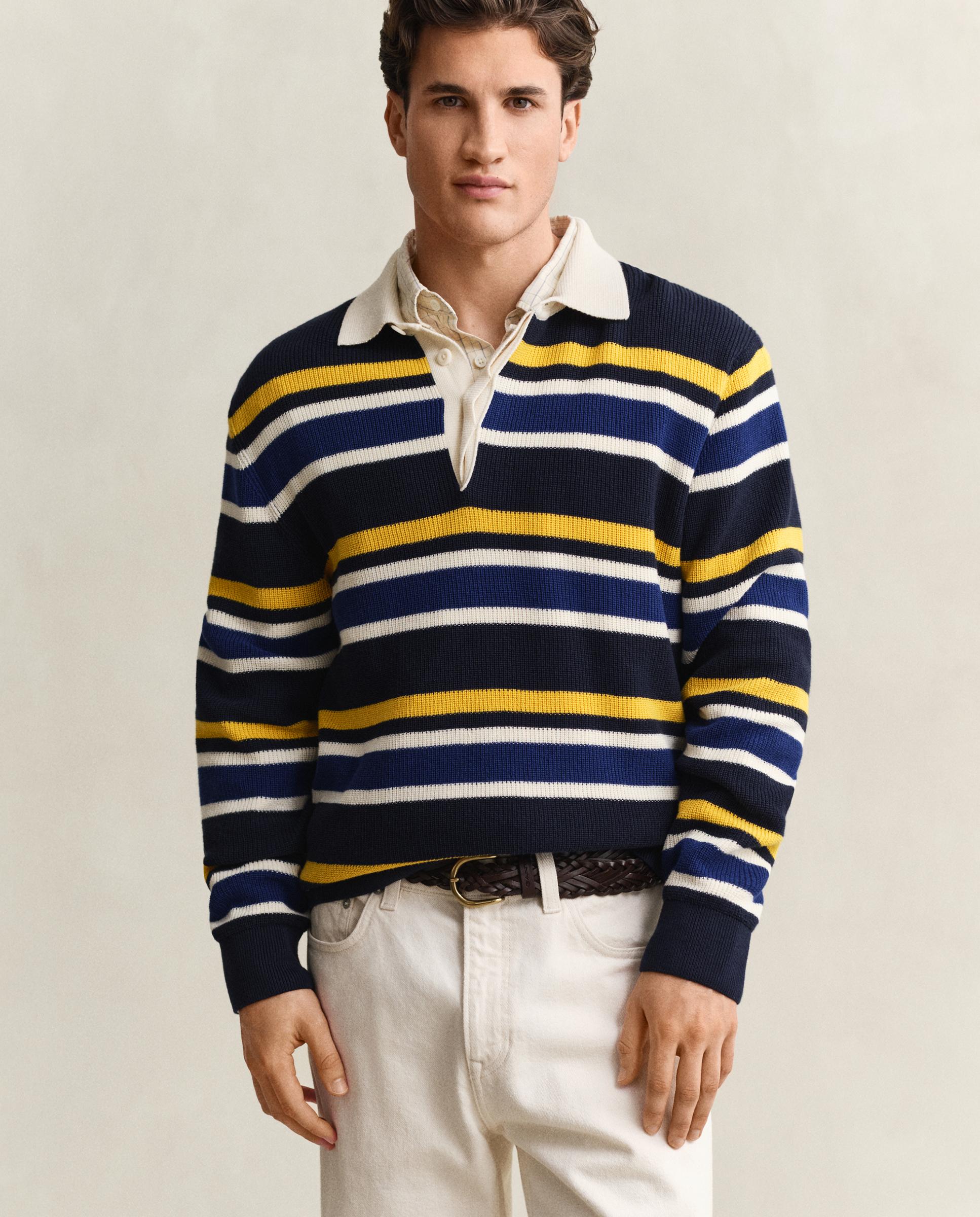 Gant - Jersey de hombre tipo polo de punto acanalado a rayas.