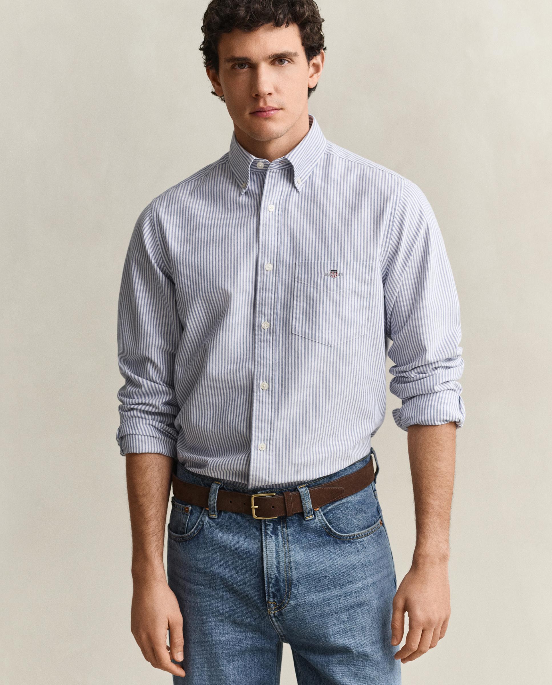 Camisa oxford de hombre de rayas con bolsillo en el pecho - Gant - Azul Azul-1