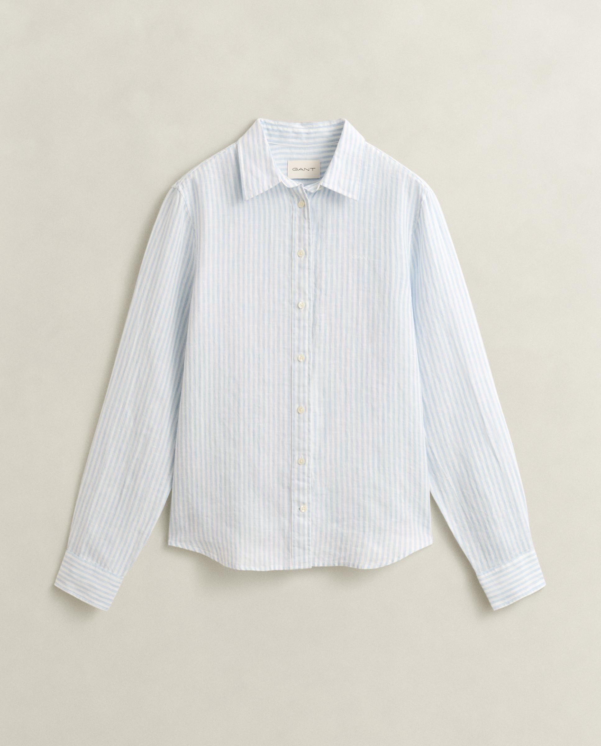 Camisa de mujer de lino a rayas - Gant - Azul claro Azul claro-1
