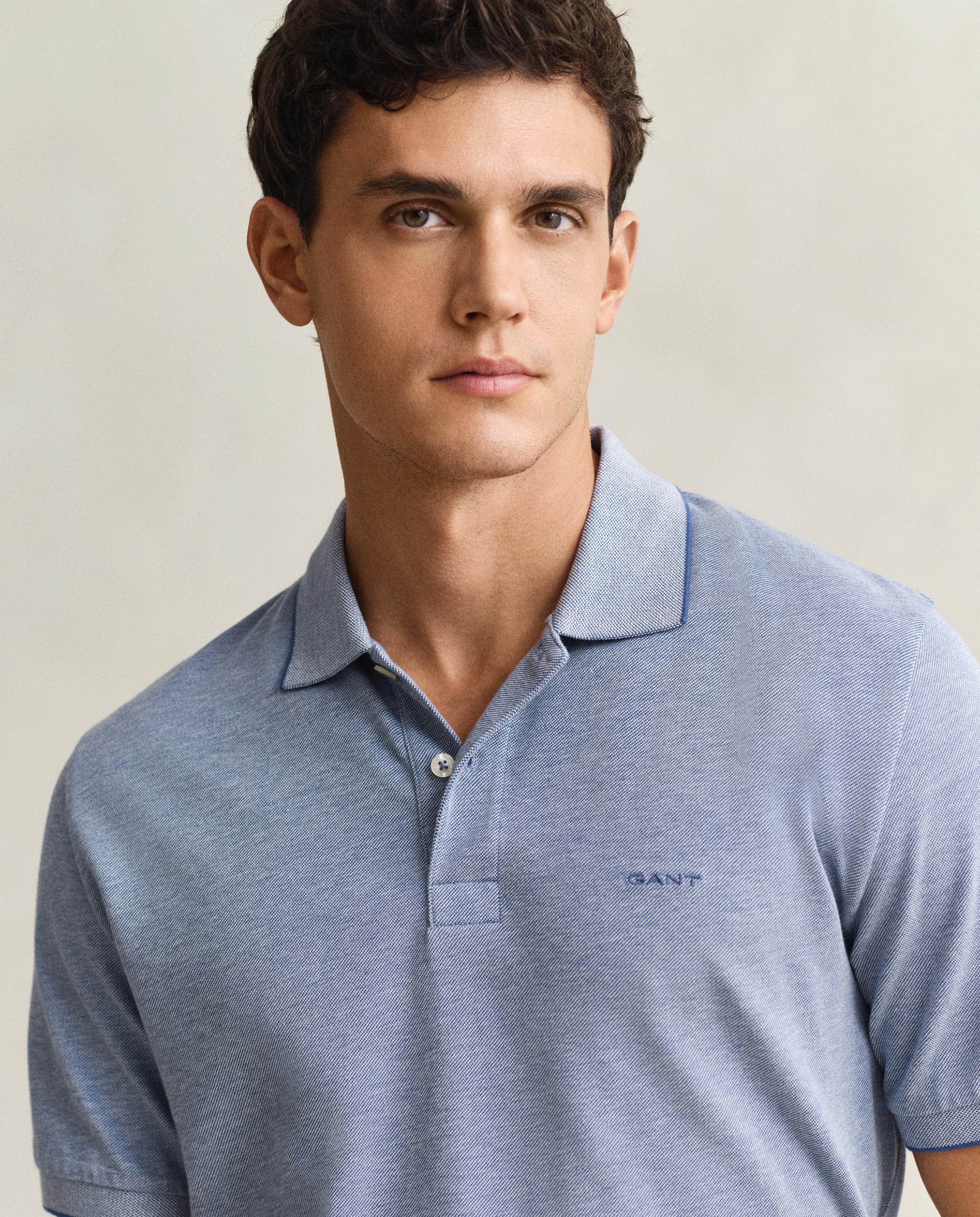 Polo de hombre en dos tonos de manga corta - Gant - Azul Azul-3