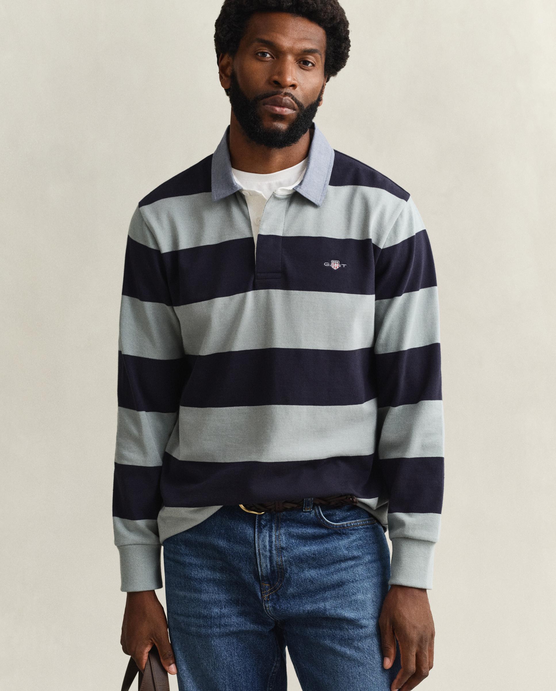 Imagen 0 de Polo de hombre a rayas con cuello de cambray Negro