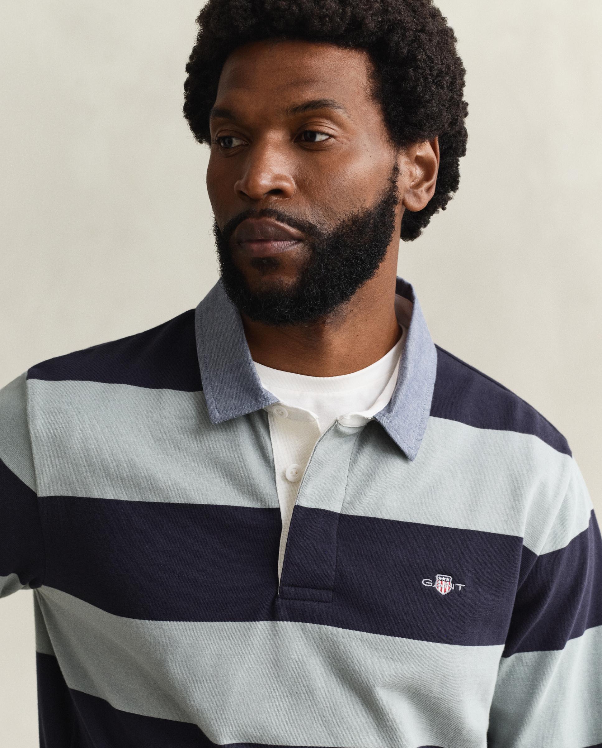 Polo de hombre a rayas con cuello de cambray - Gant - Azul Negro-3