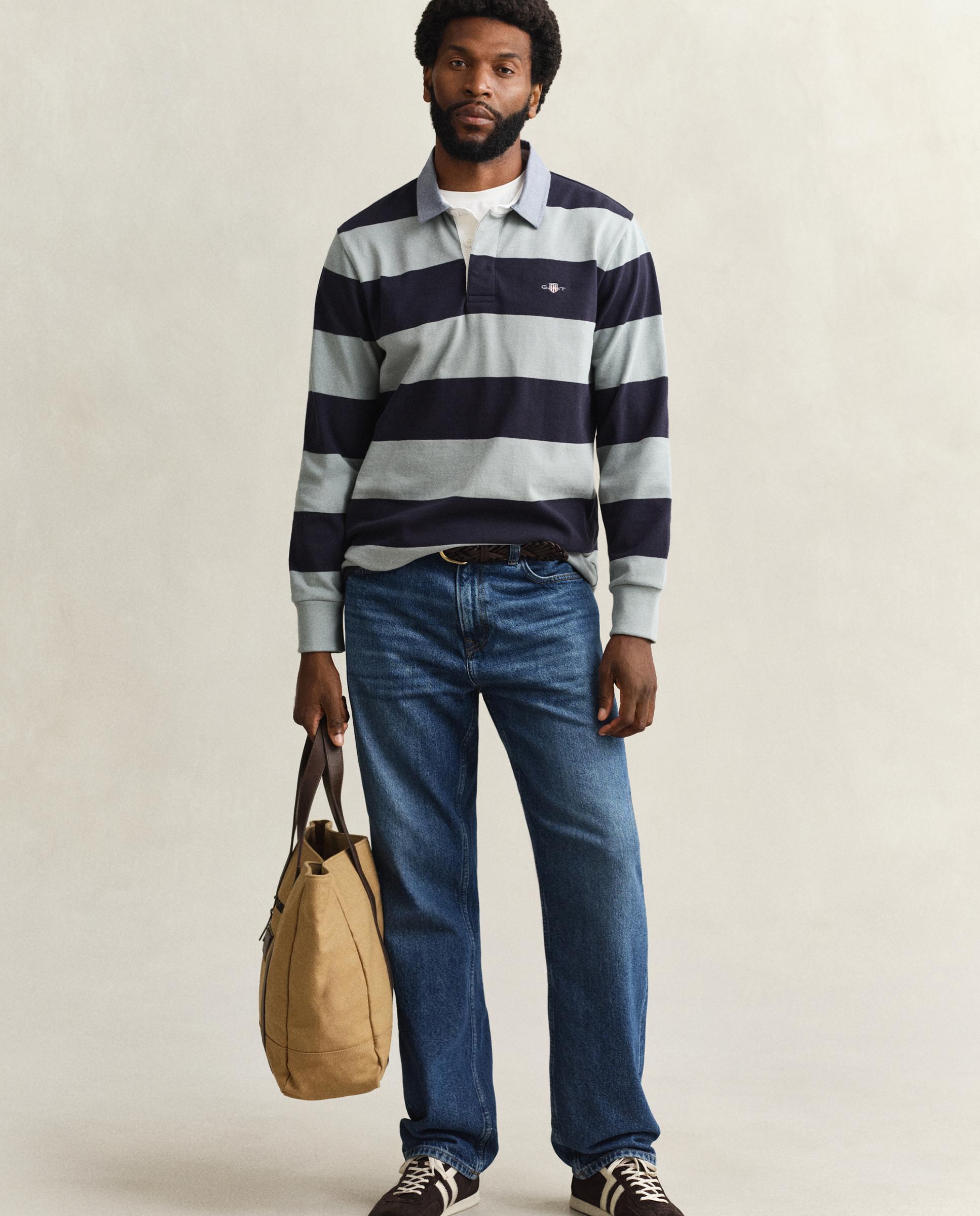 Polo de hombre a rayas con cuello de cambray - Gant - Azul Negro-4