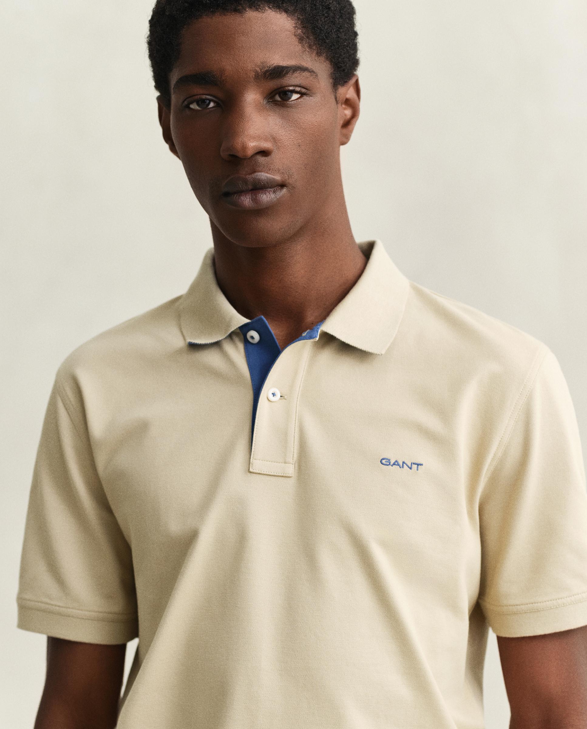 Polo de hombre de piqué con contraste - Gant - Beige Beige-3