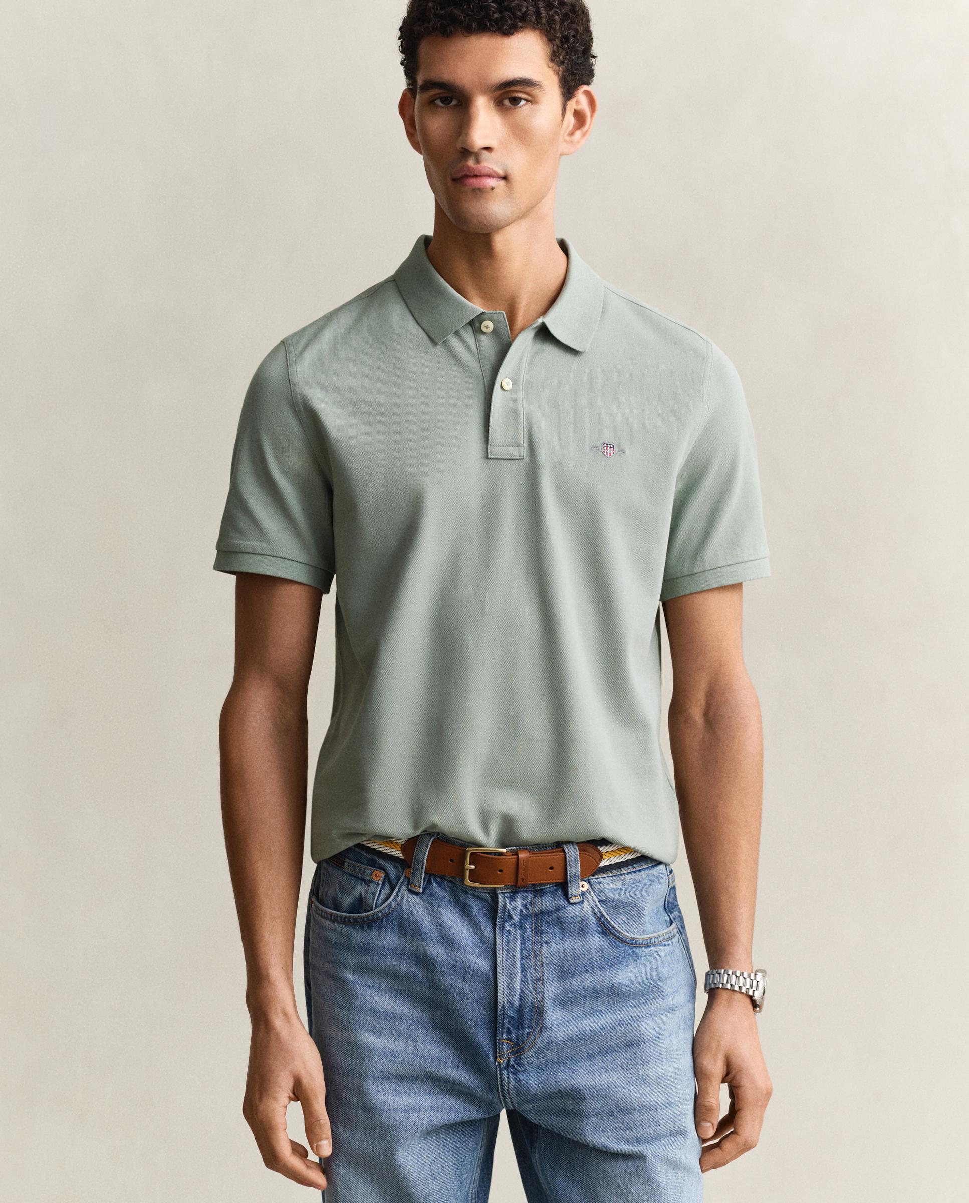 Imagen 0 de Polo de hombre de piqué Regular Fit Shield Gris verdoso