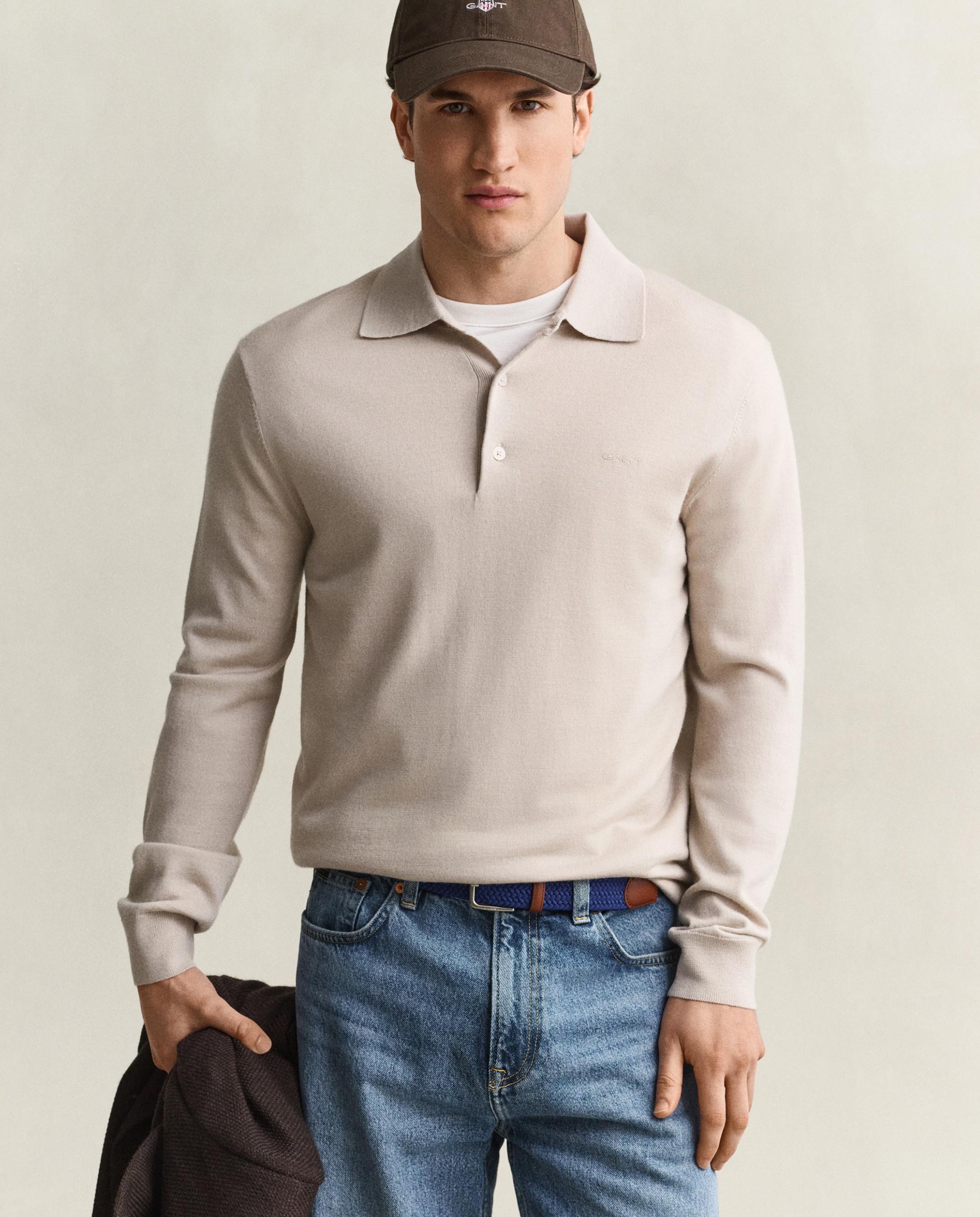 Polo de hombre de manga larga liso - Gant - Beige Beige-1