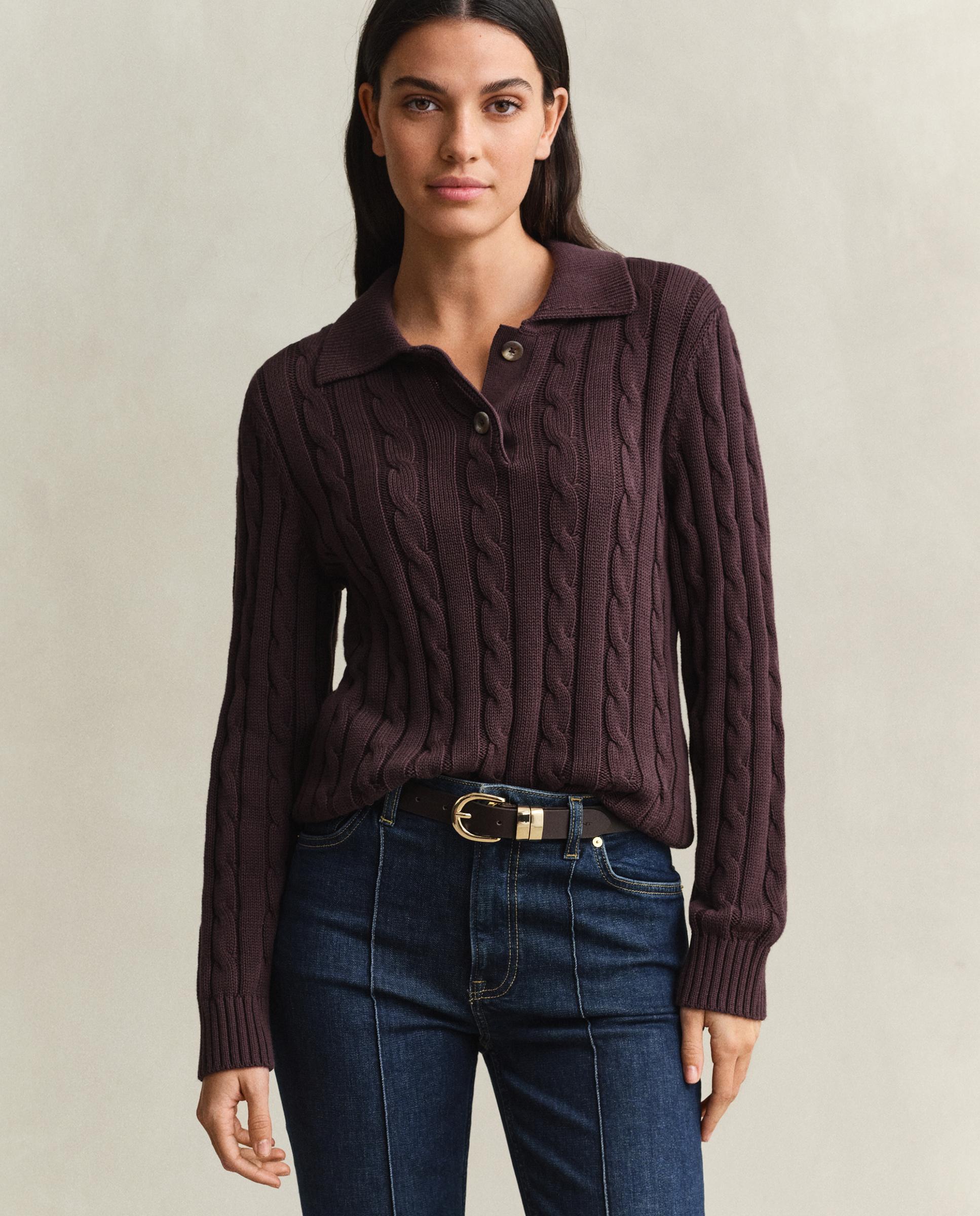 Jersey de mujer de manga larga con cuello con botones - Gant - Marrón Marrón-1