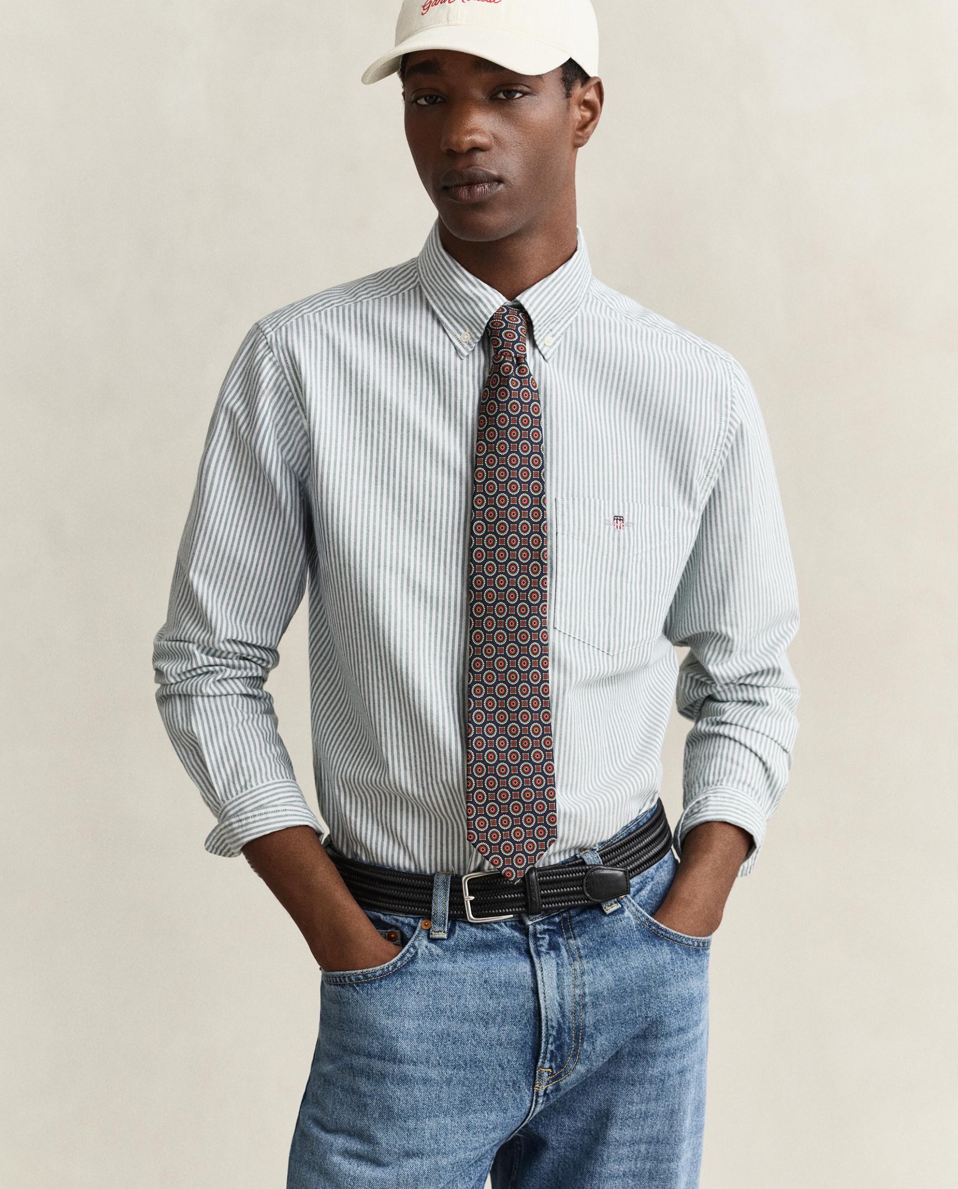 Camisa oxford de hombre de rayas con bolsillo en el pecho - Gant - Verde grisáceo Verde grisáceo-1