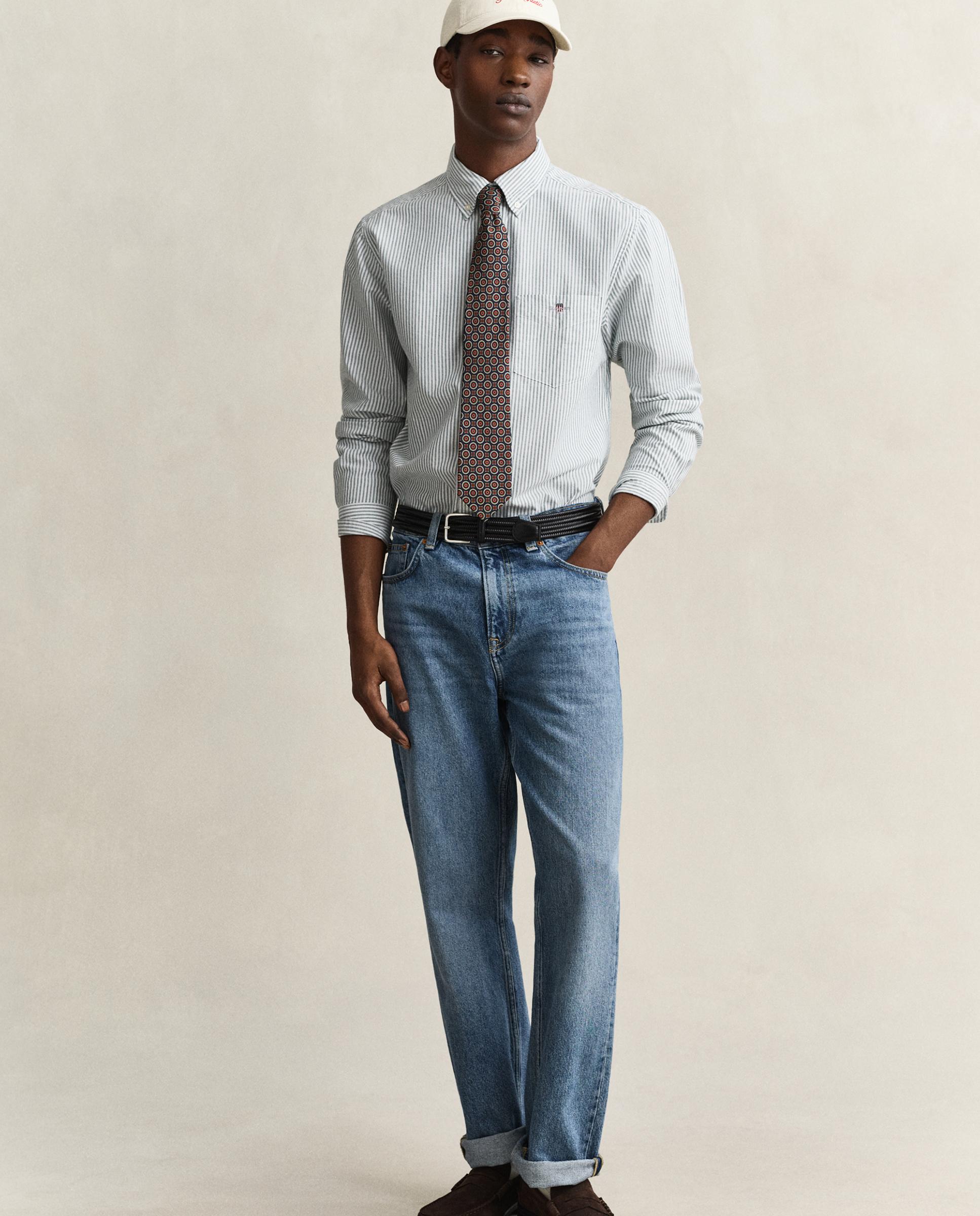 Camisa oxford de hombre de rayas con bolsillo en el pecho - Gant - Verde grisáceo Verde grisáceo-4