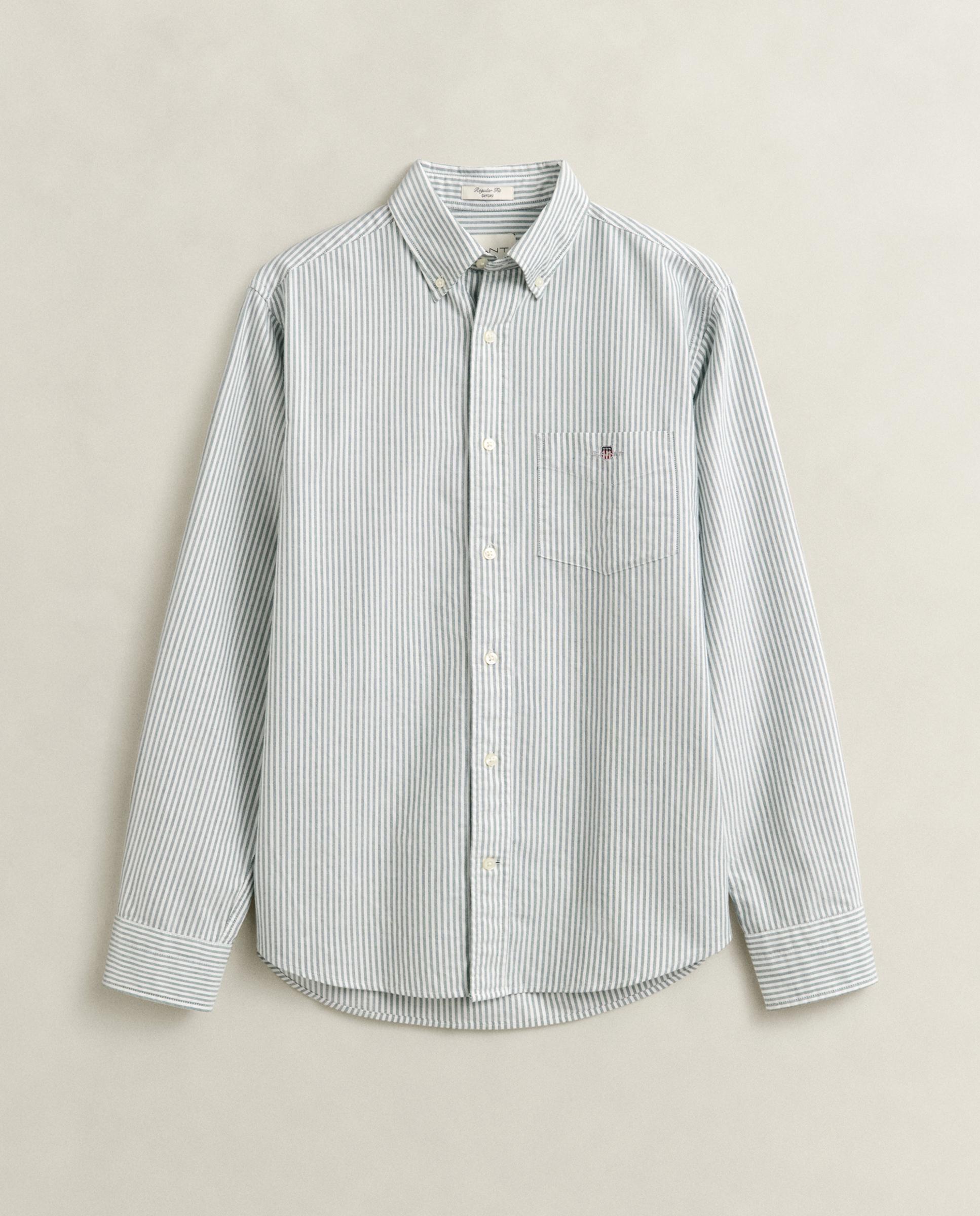 Camisa oxford de hombre de rayas con bolsillo en el pecho - Gant - Verde grisáceo Verde grisáceo-5