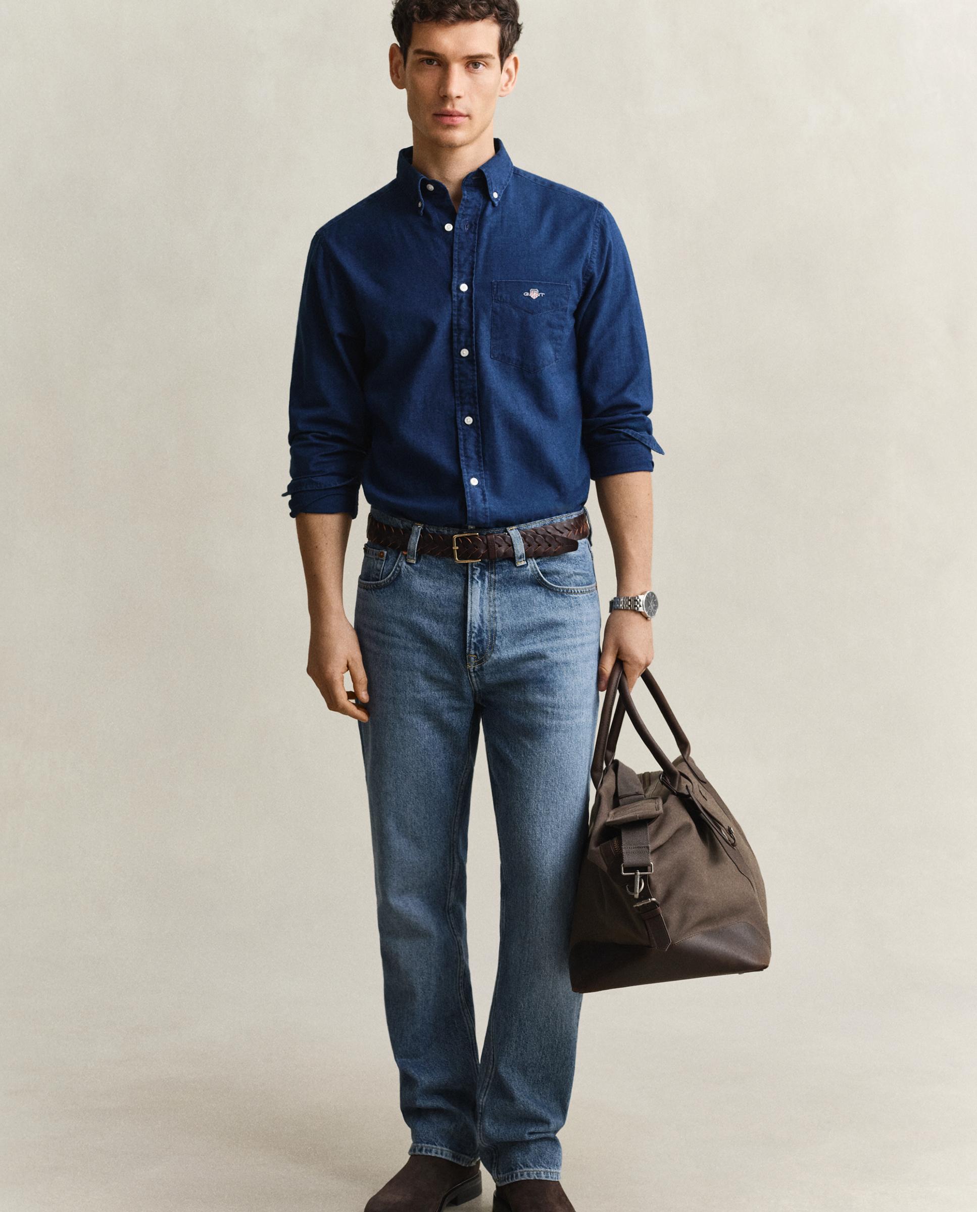 Camisa de hombre oxford de manga larga - Gant - Índigo Índigo-3