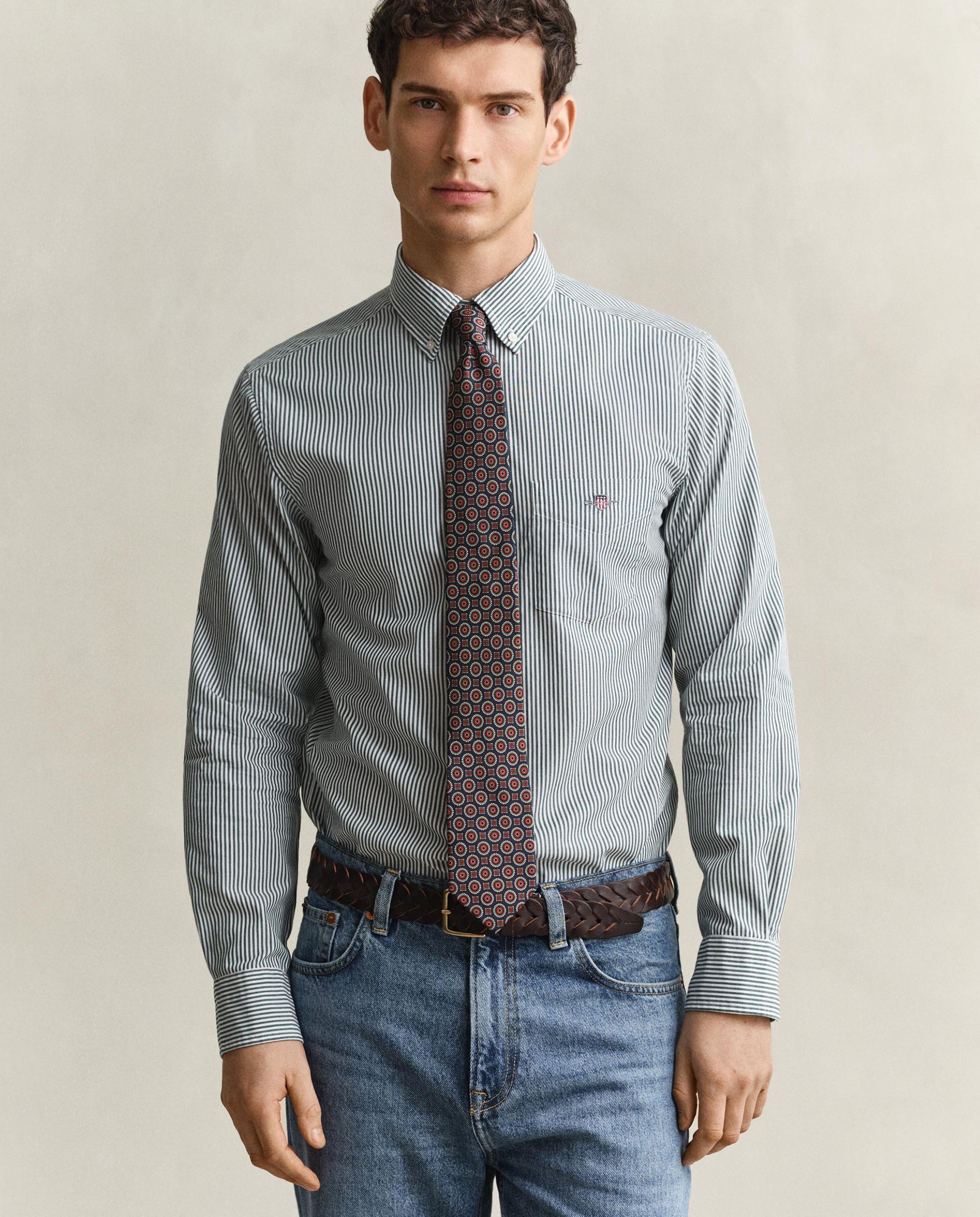 Camisa de hombre de popelina en rayas - Gant - Verde grisáceo Verde grisáceo-1