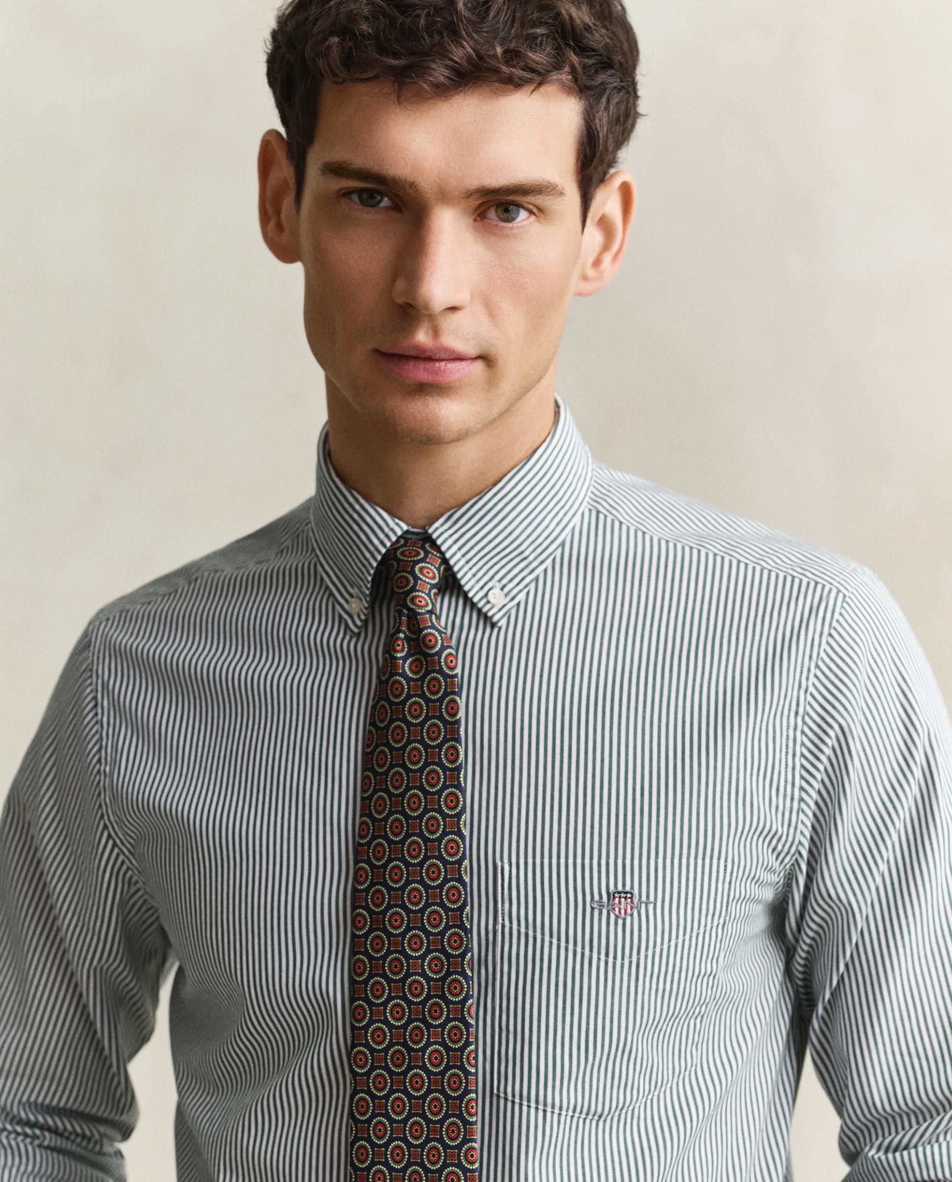 Camisa de hombre de popelina en rayas - Gant - Verde grisáceo Verde grisáceo-2