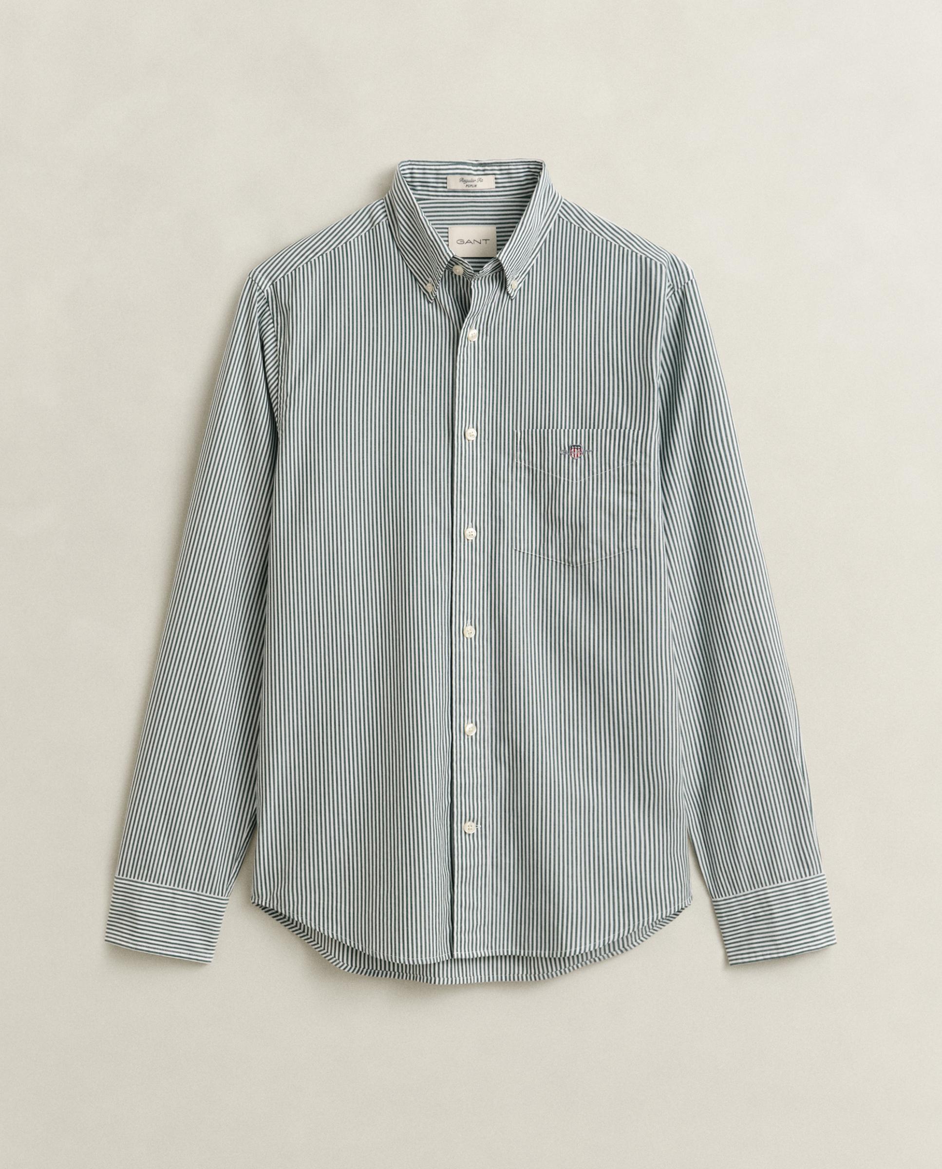 Camisa de hombre de popelina en rayas - Gant - Verde grisáceo Verde grisáceo-5
