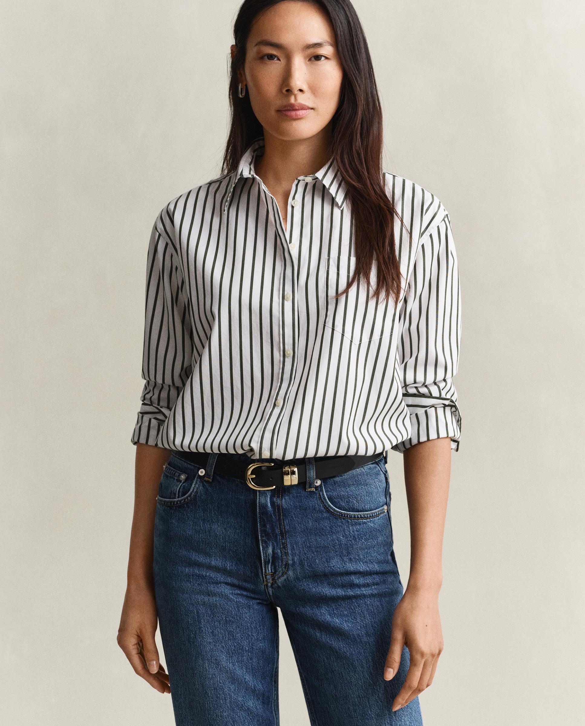 Imagen 0 de Camisa de mujer de manga larga con rayas Verde
