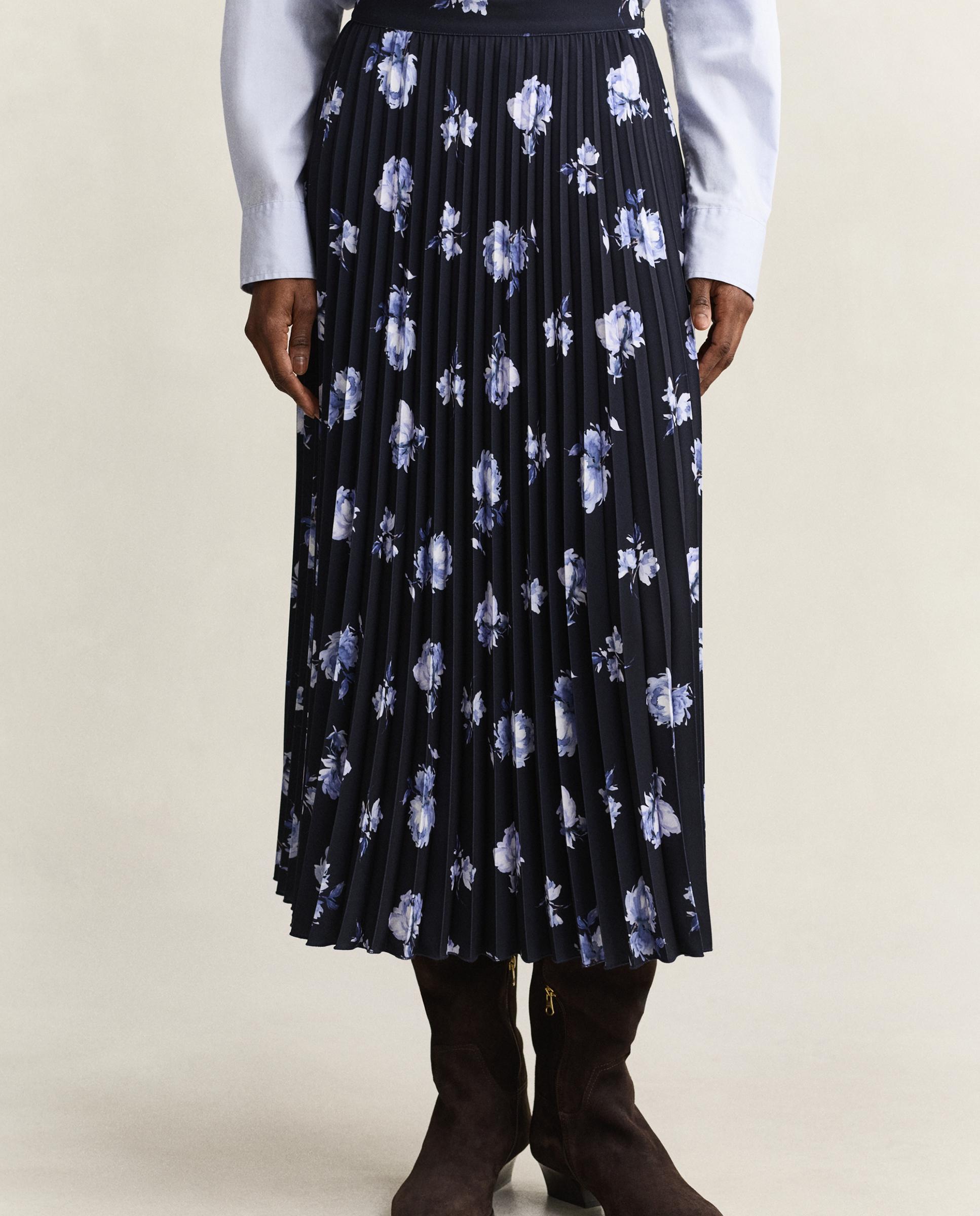 Falda midi plisada de flores - Gant - Azul marino Azul marino-2