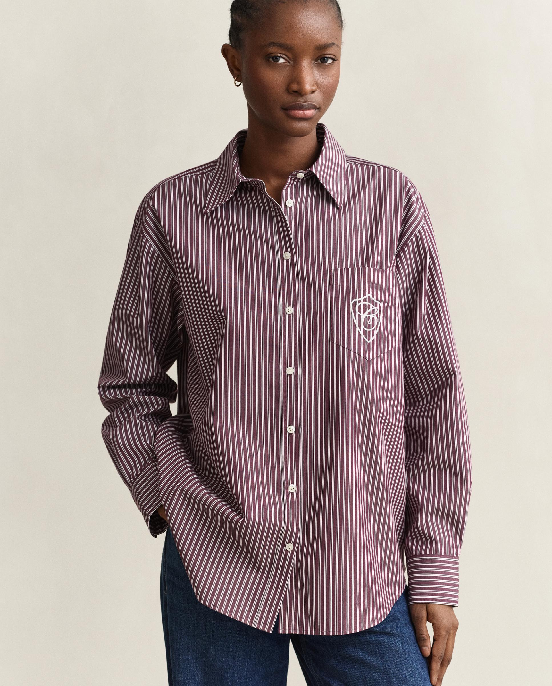 Imagen 0 de Camisa de mujer de manga larga con rayas Burdeos