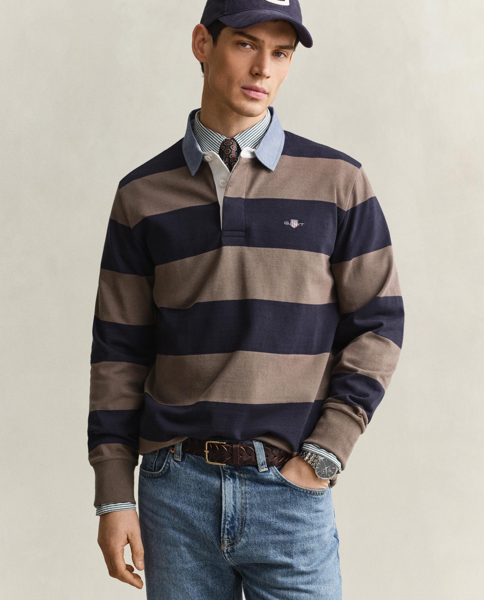 Polo de hombre de manga larga con rayas - Gant - Gris Gris-1